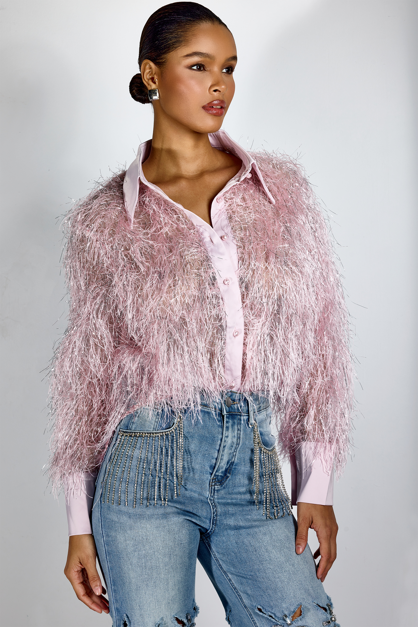 Marilyn Long Sleeve Metallic Fringe Shirt