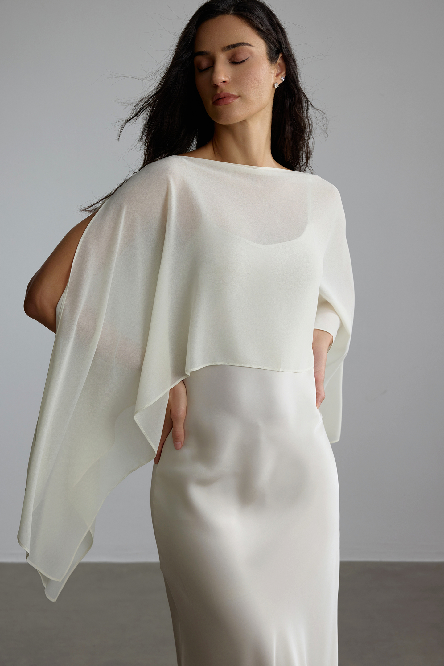 Elena Spaghetti Strap Maxi Dress With Cape Blouse