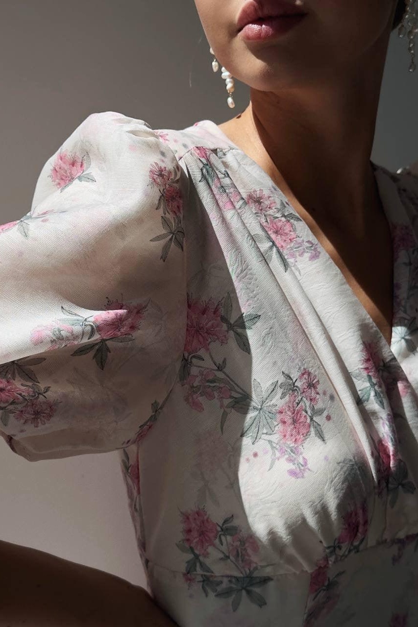 Anne Floral Print Puff Sleeve Midi Dress