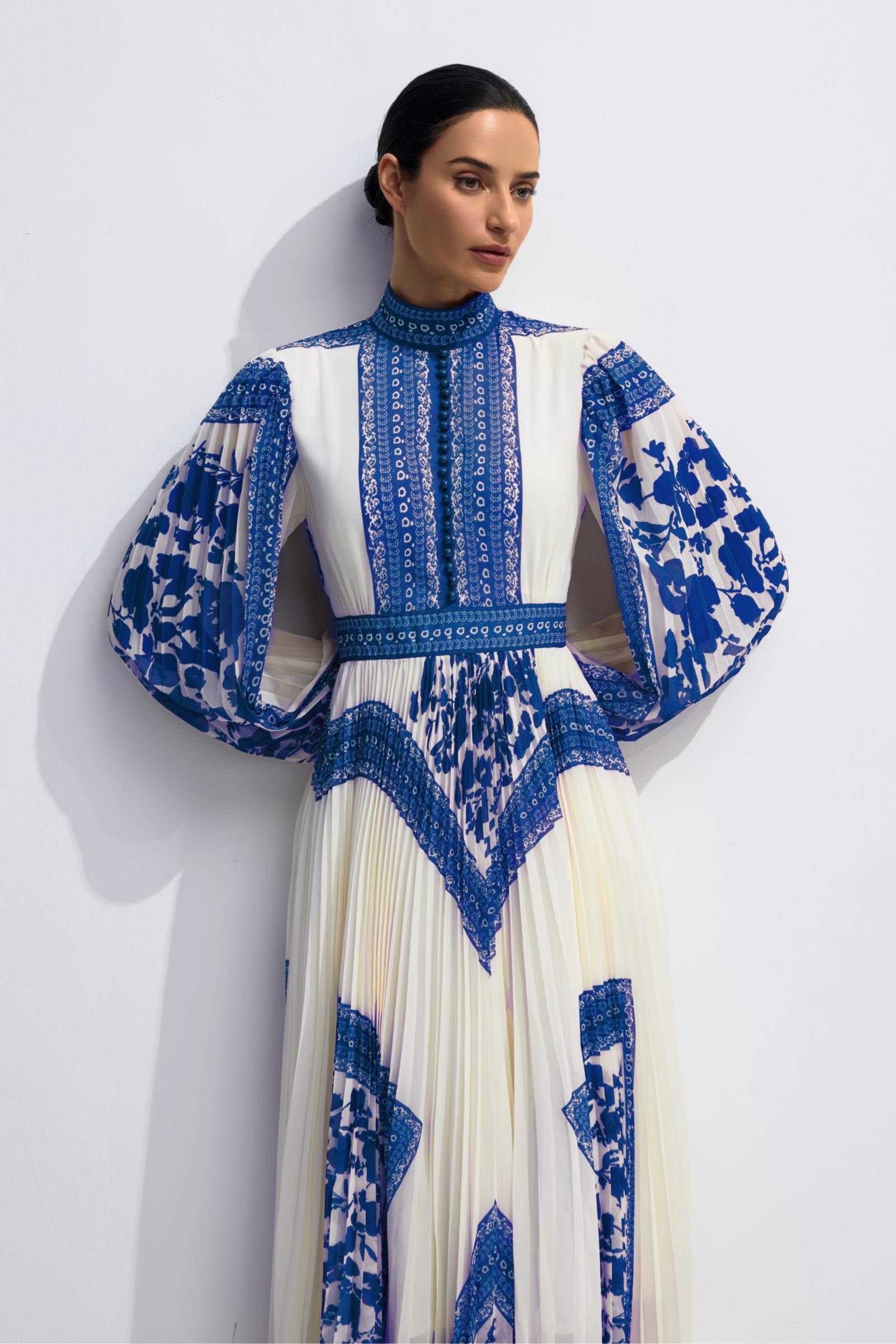 Melvina Floral Print Pleated Maxi Dress