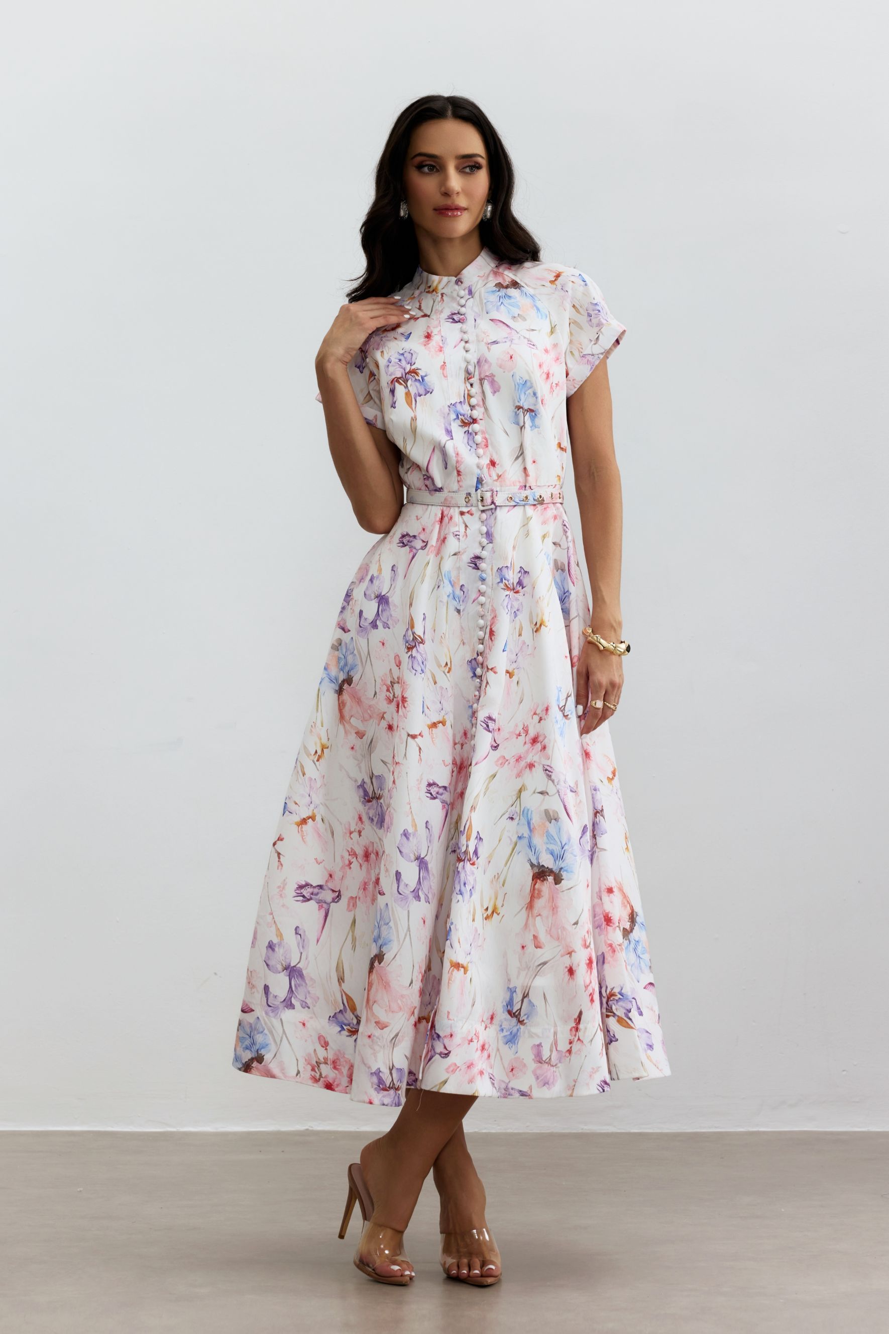 Muriel Floral Print Short Sleeve Midi Dress