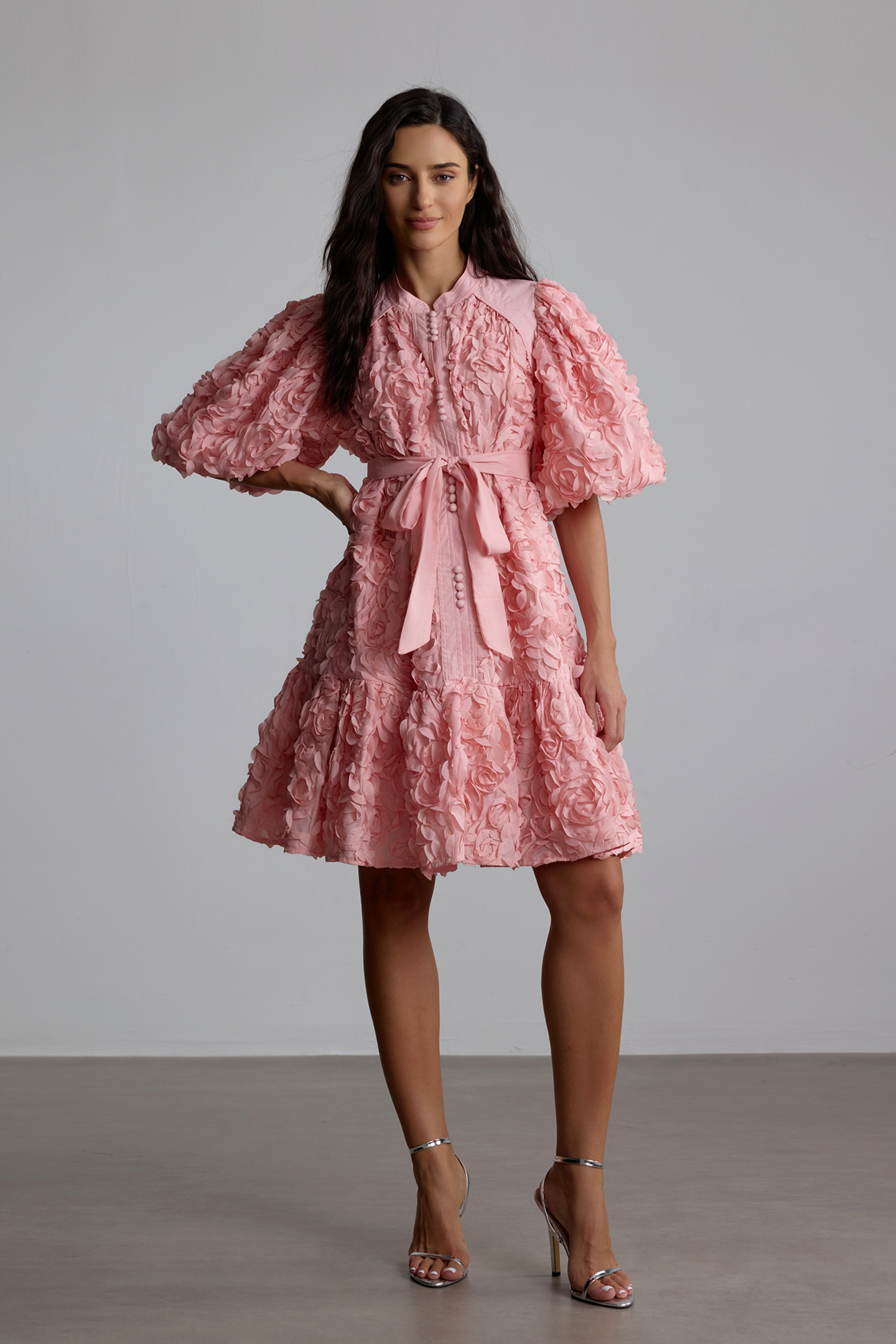 Emeline 3D Floral Balloon Sleeve Mini Dress