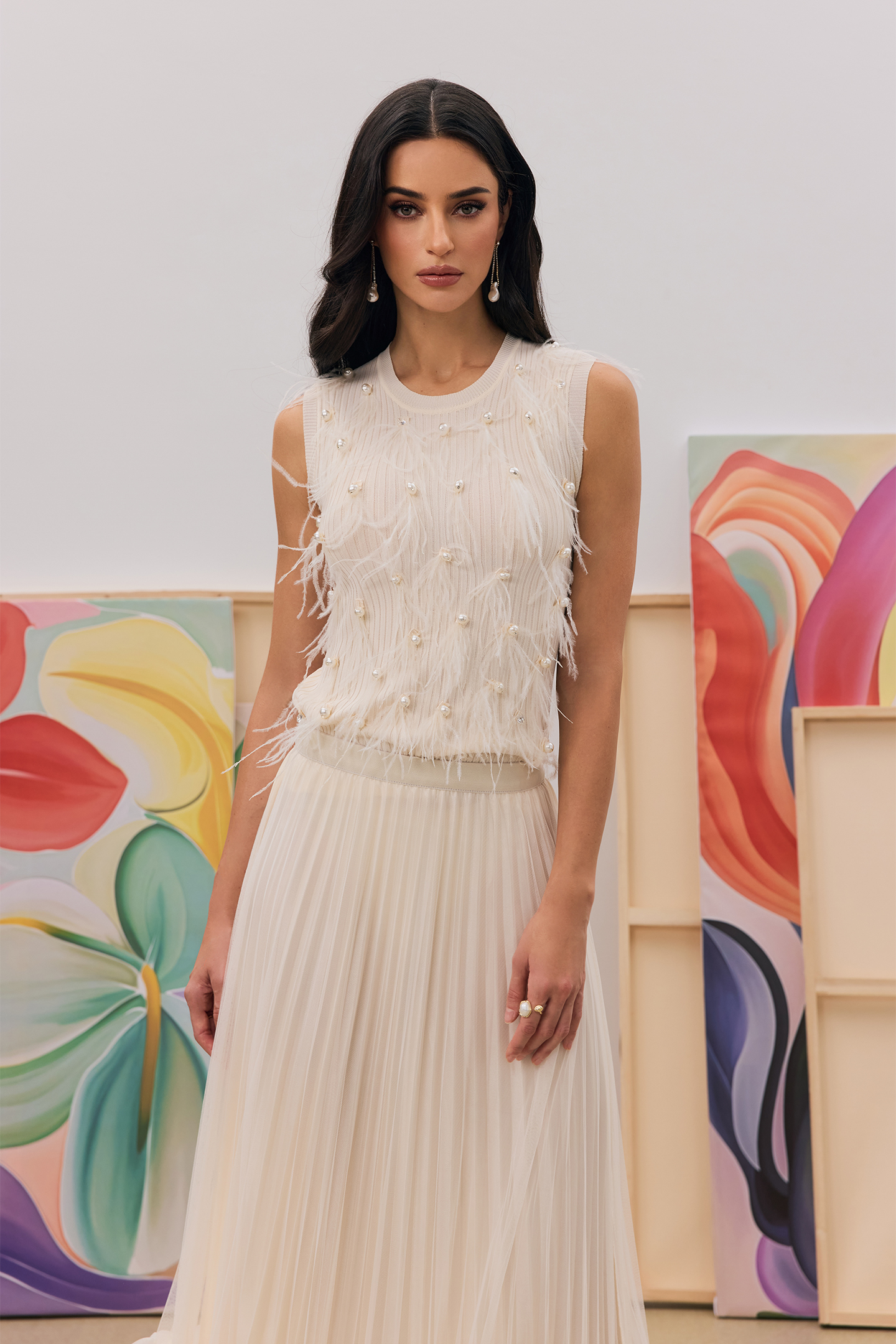 Marilyn Pearl Embellished Feather Knit Vest