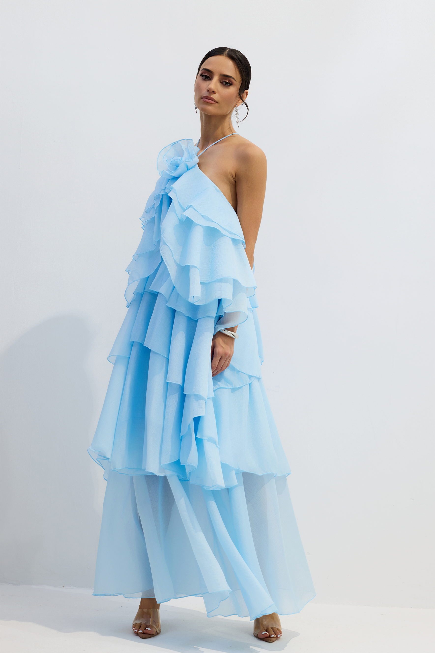 Sibley Halterneck Tiered Ruffle Maxi Dress
