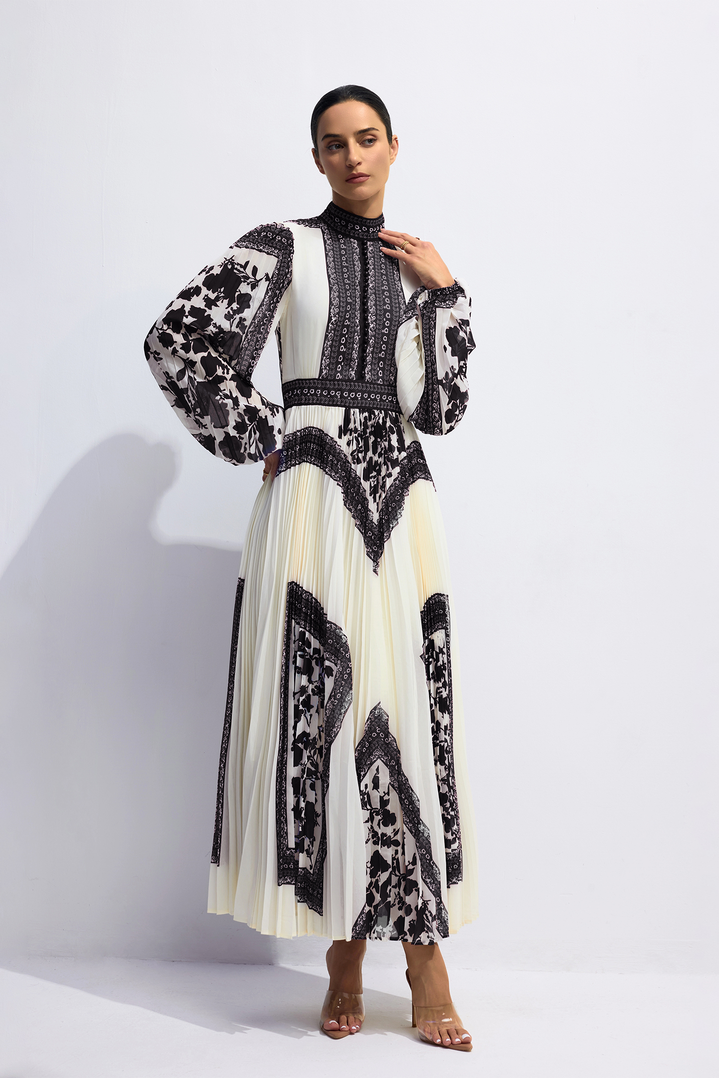 Melvina Floral Print Pleated Maxi Dress