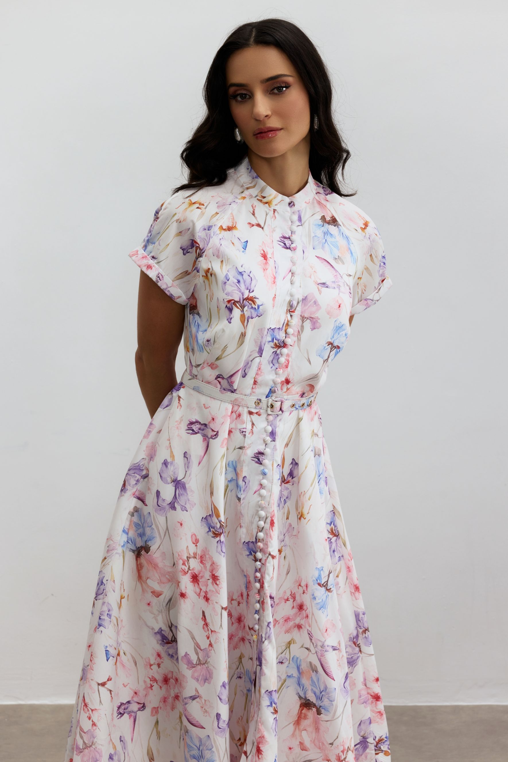 Muriel Floral Print Short Sleeve Midi Dress