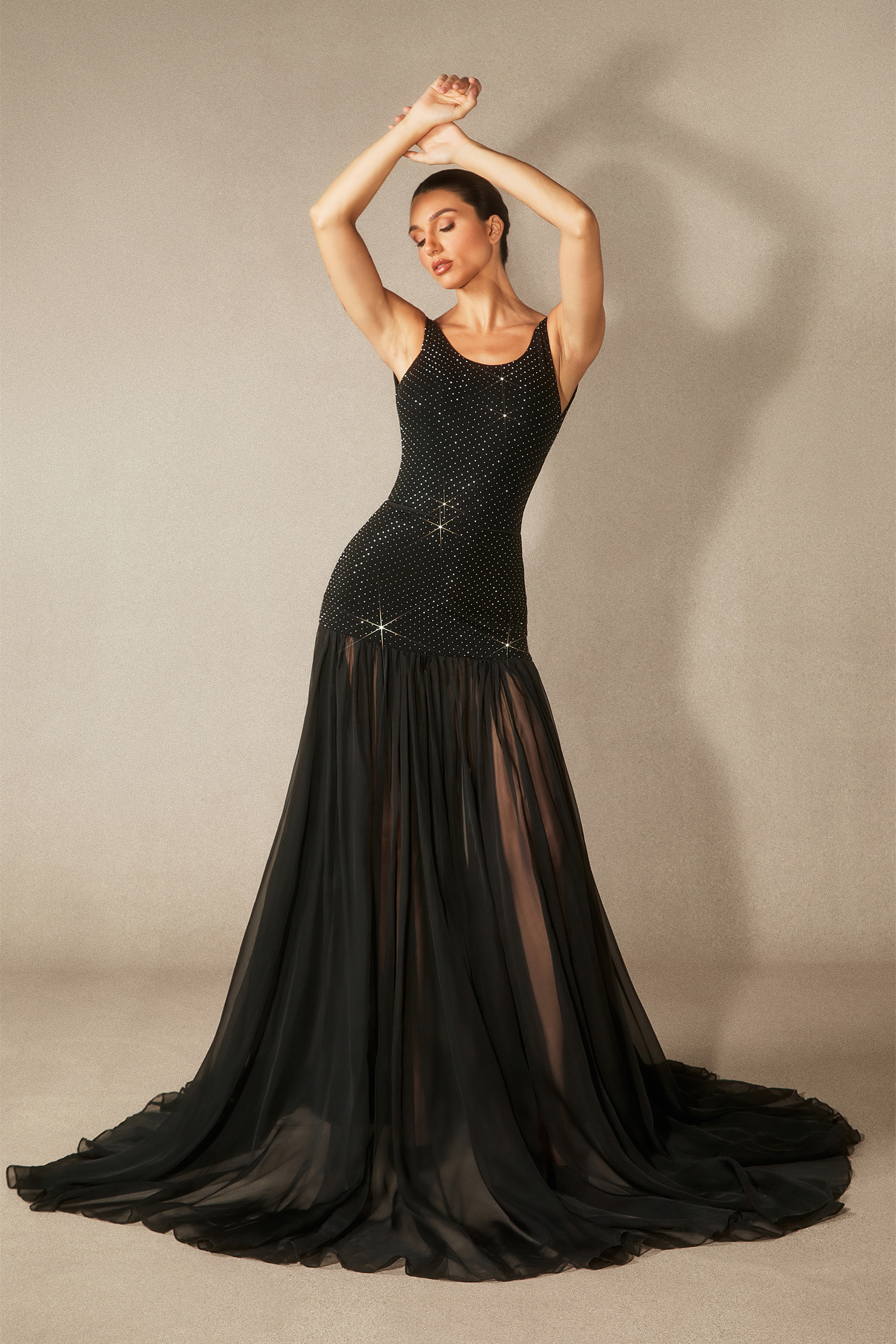 Miley Rhinestone Embellished Bodysuit & Sheer Maxi Skirt Set