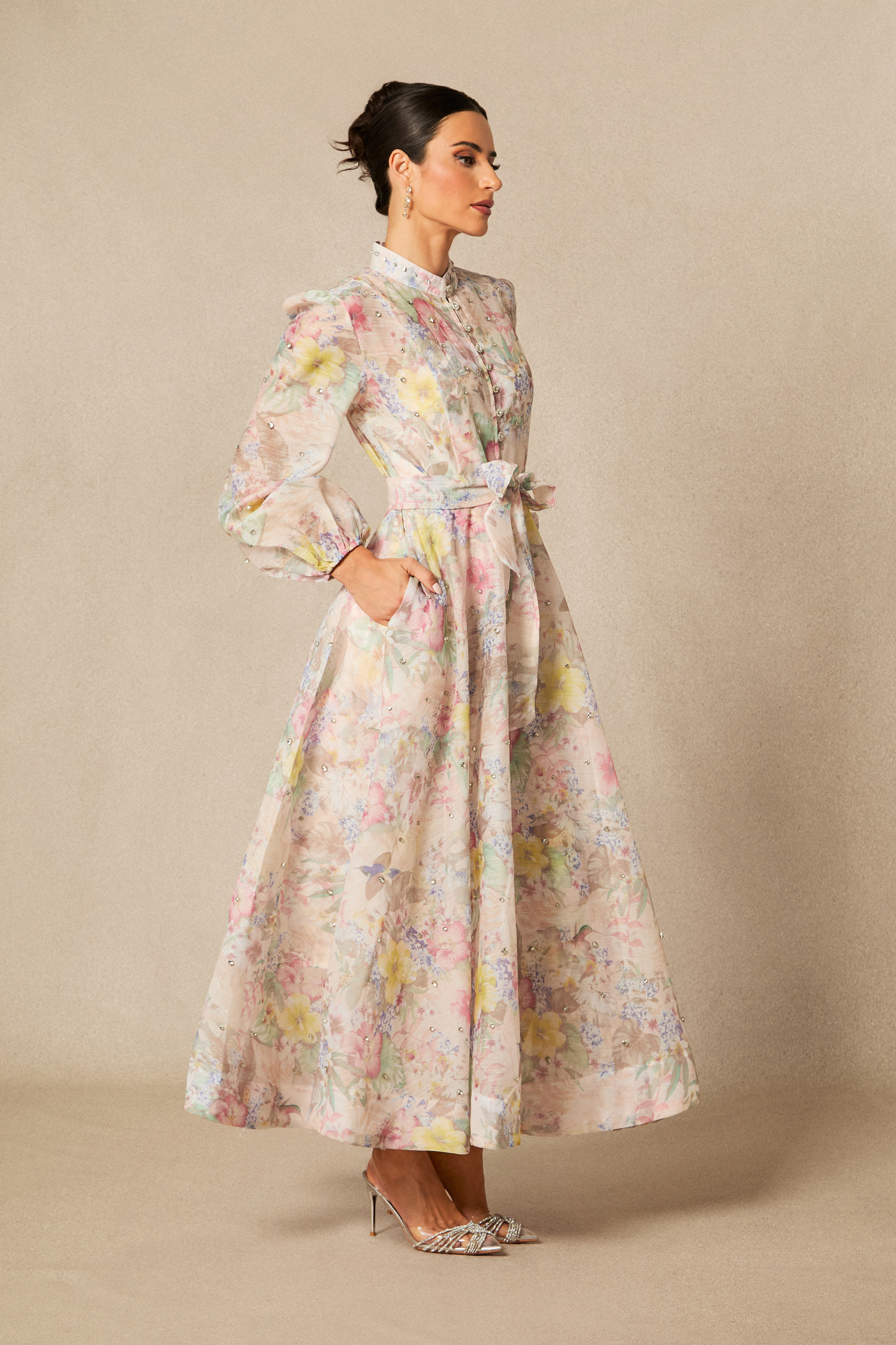 Anne Floral Print Balloon Sleeve Maxi Dress