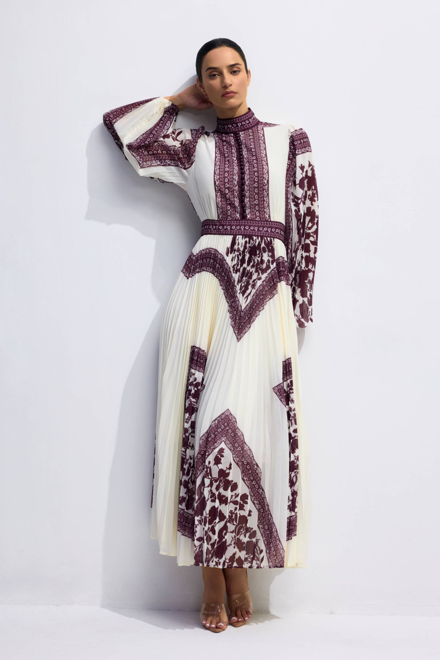 Melvina Floral Print Pleated Maxi Dress