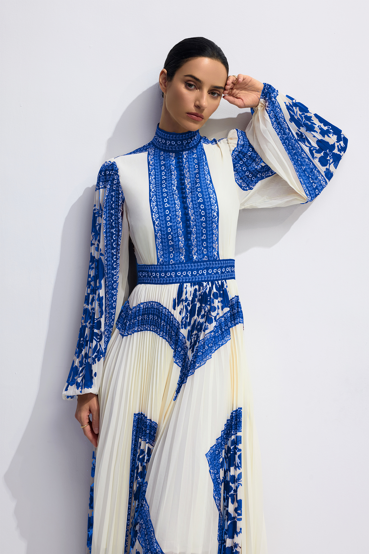 Melvina Floral Print Pleated Maxi Dress