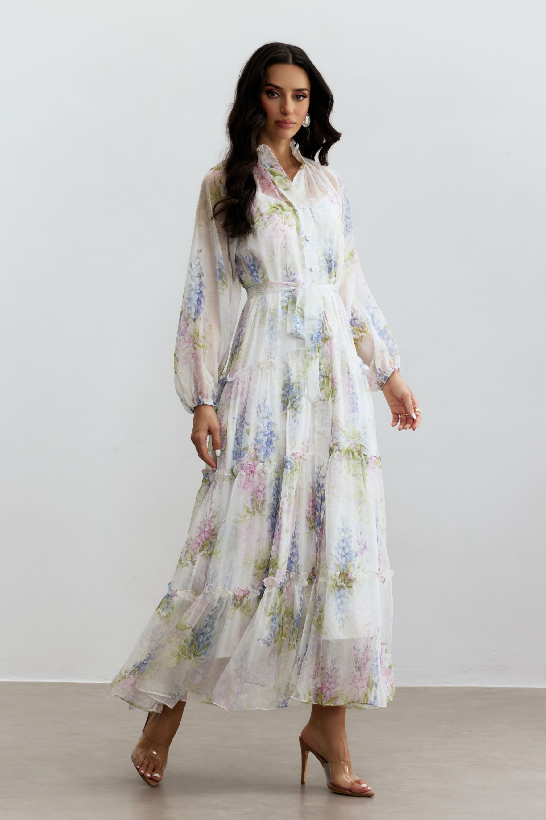 Angelica Floral Print Tiered Ruffle Maxi Dress
