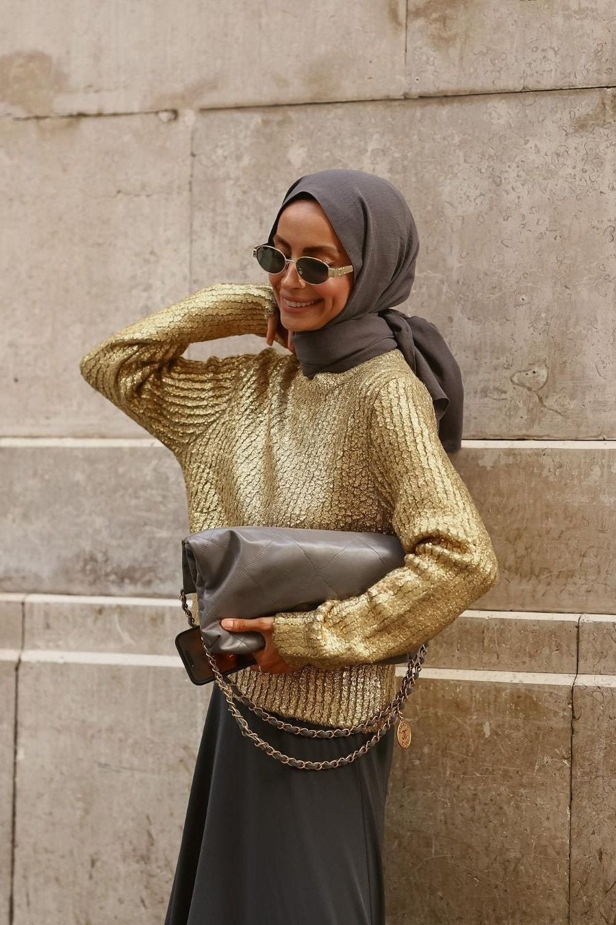 Freda Textured Metallic Knit Sweater