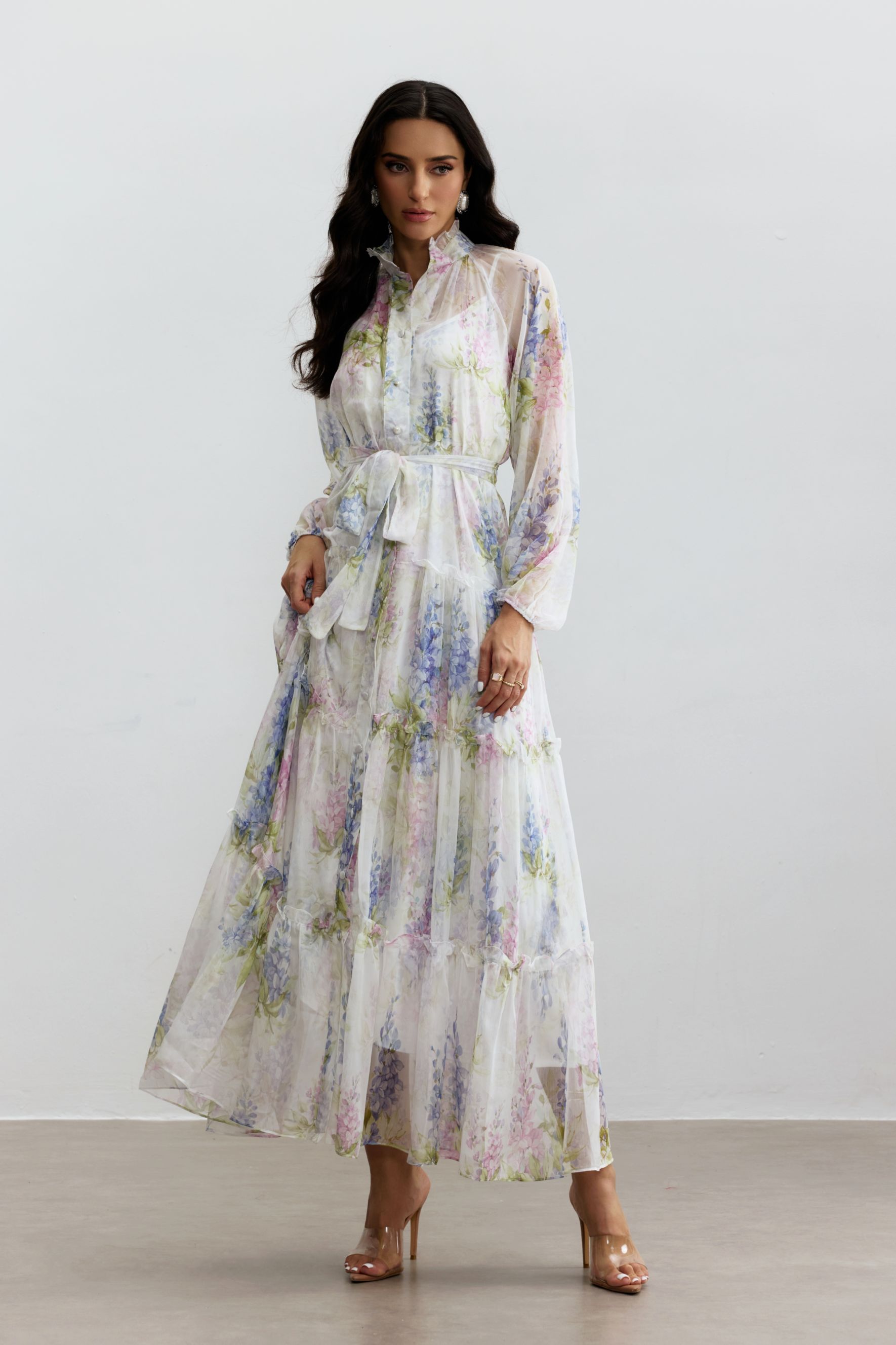 Angelica Floral Print Tiered Ruffle Maxi Dress