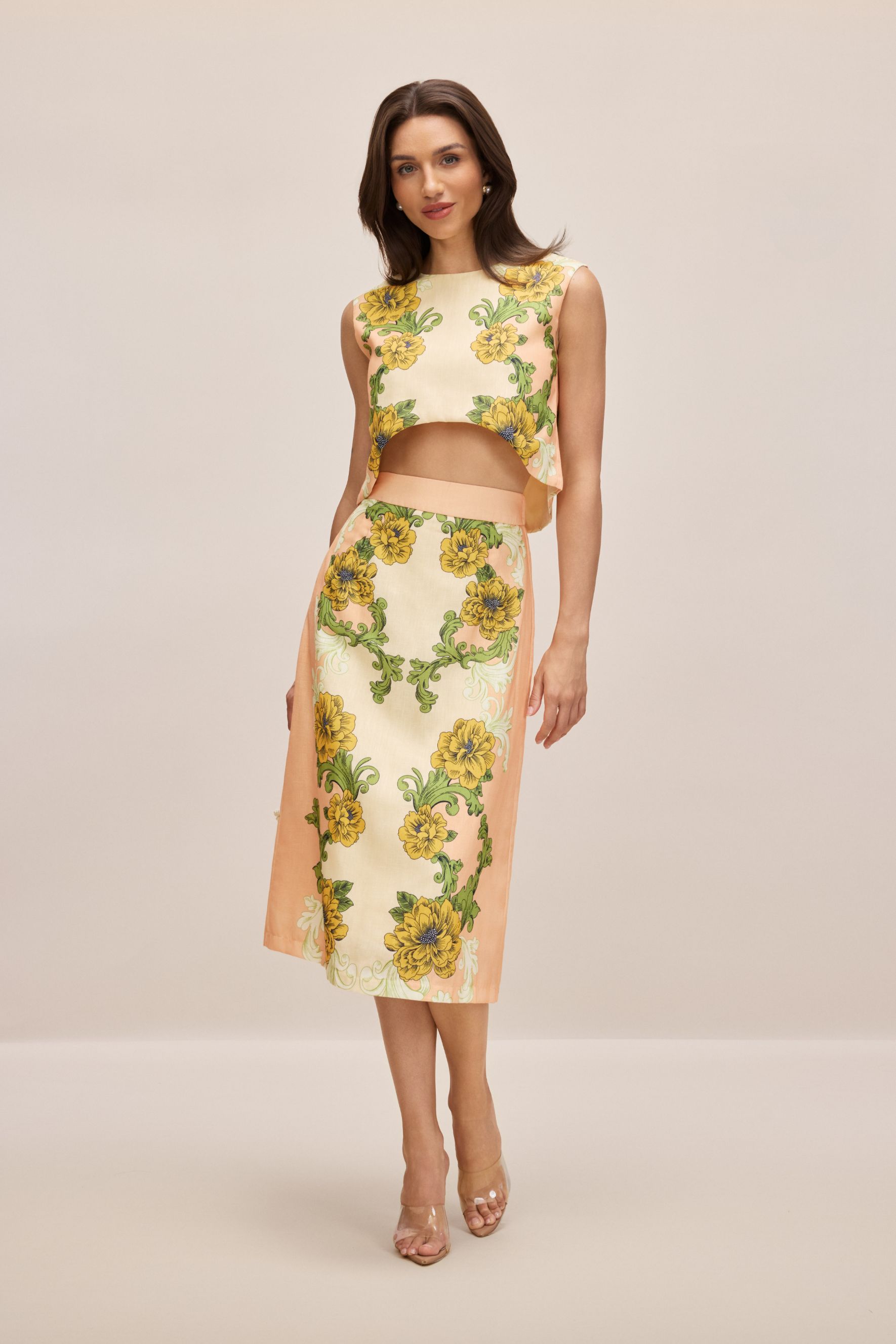 Valerie Floral Print Crop Top Skirt Set
