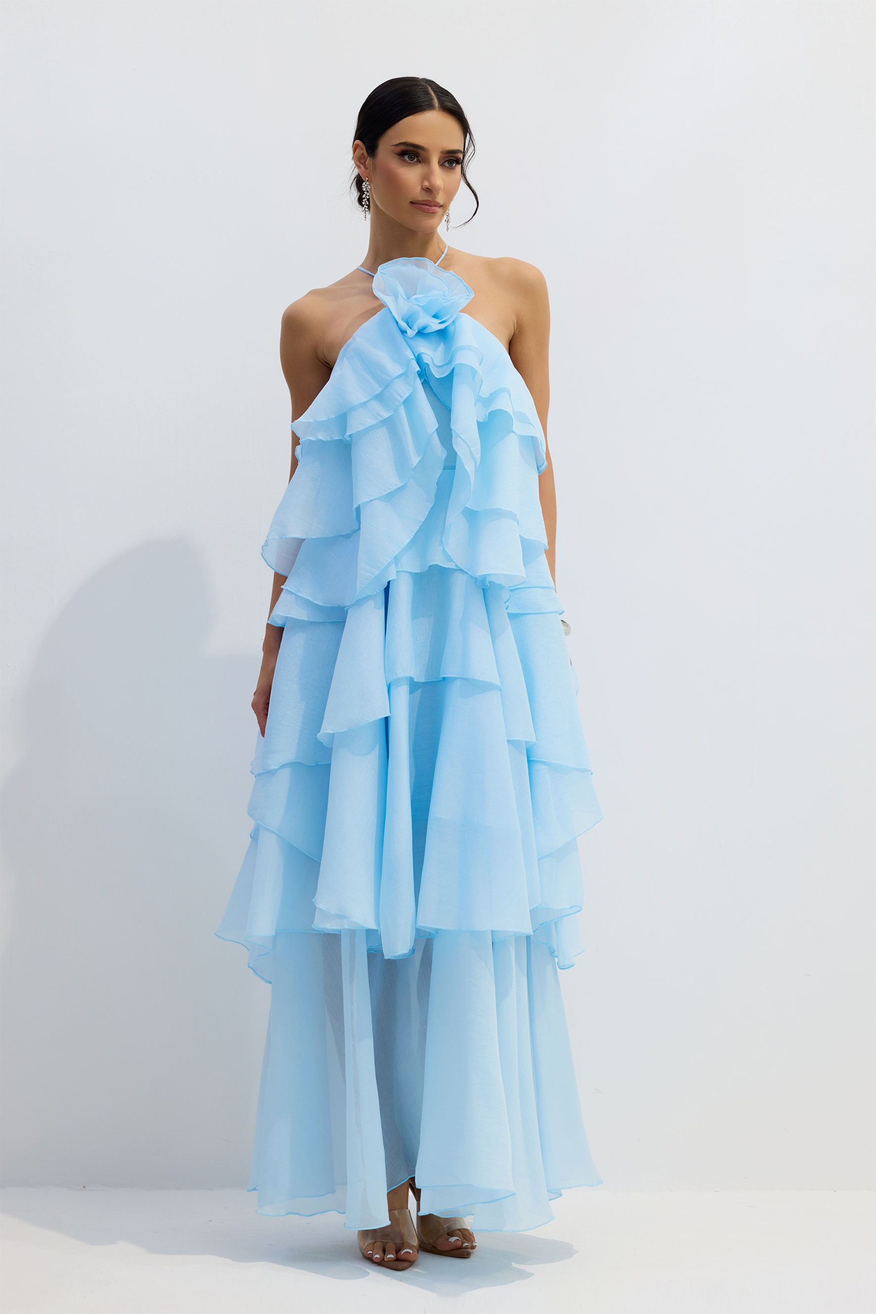 Sibley Halterneck Tiered Ruffle Maxi Dress