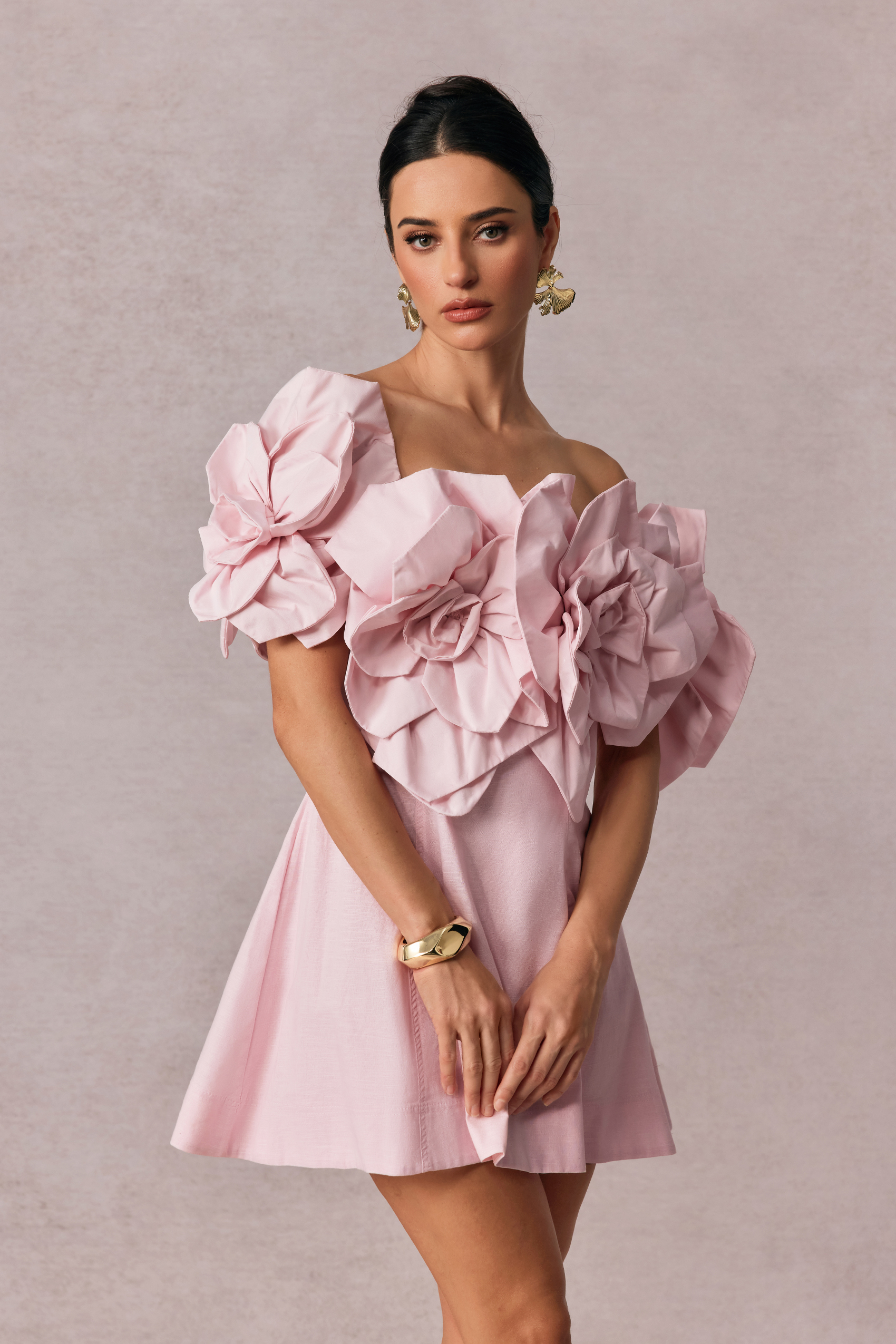 Evelyn Oversized Floral Applique Mini Dress