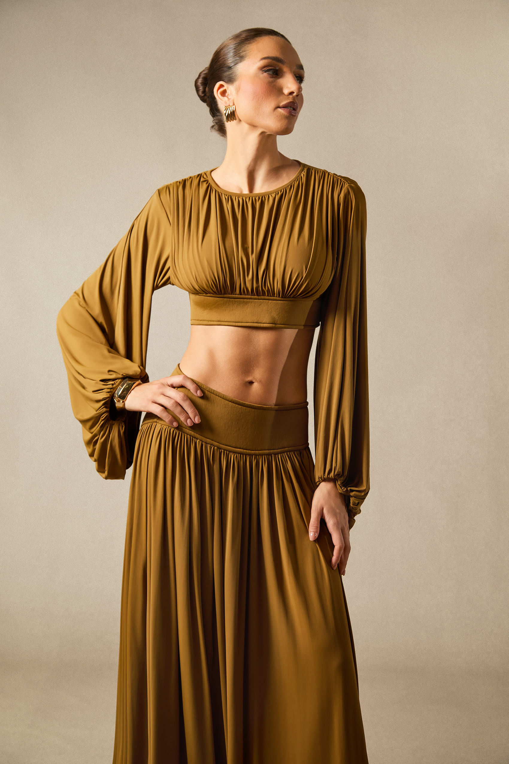 Heidi Long Sleeve Crop Top & Pleated Skirt Set