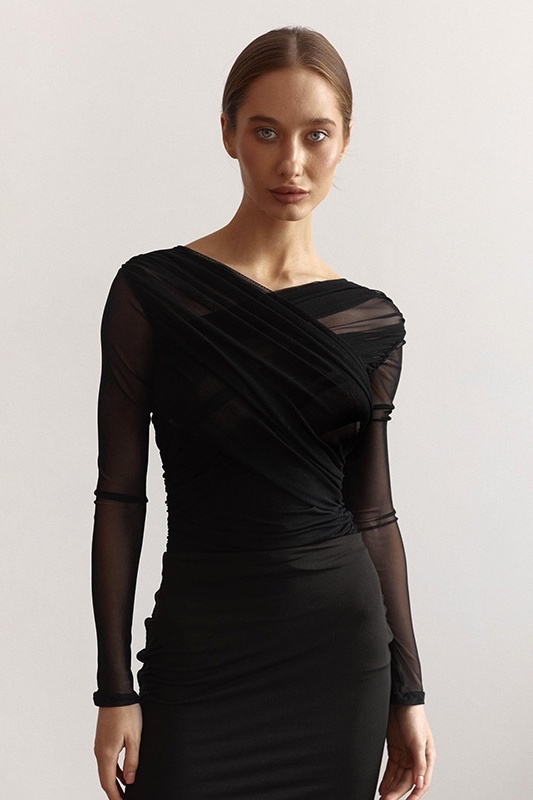 Crossbody V-neck Mesh Top