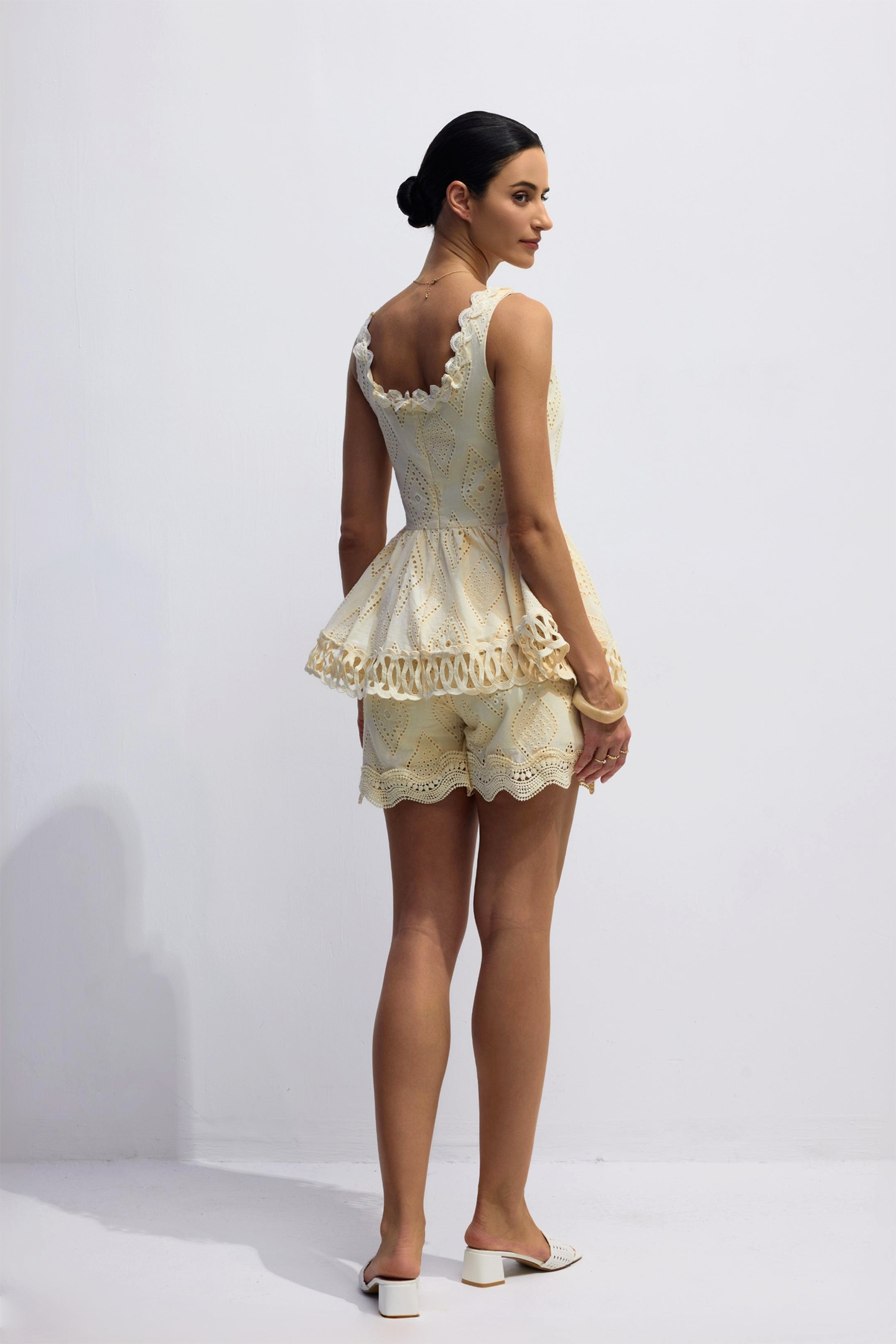 Fannie Square Neck Embroidered Top & Shorts Set