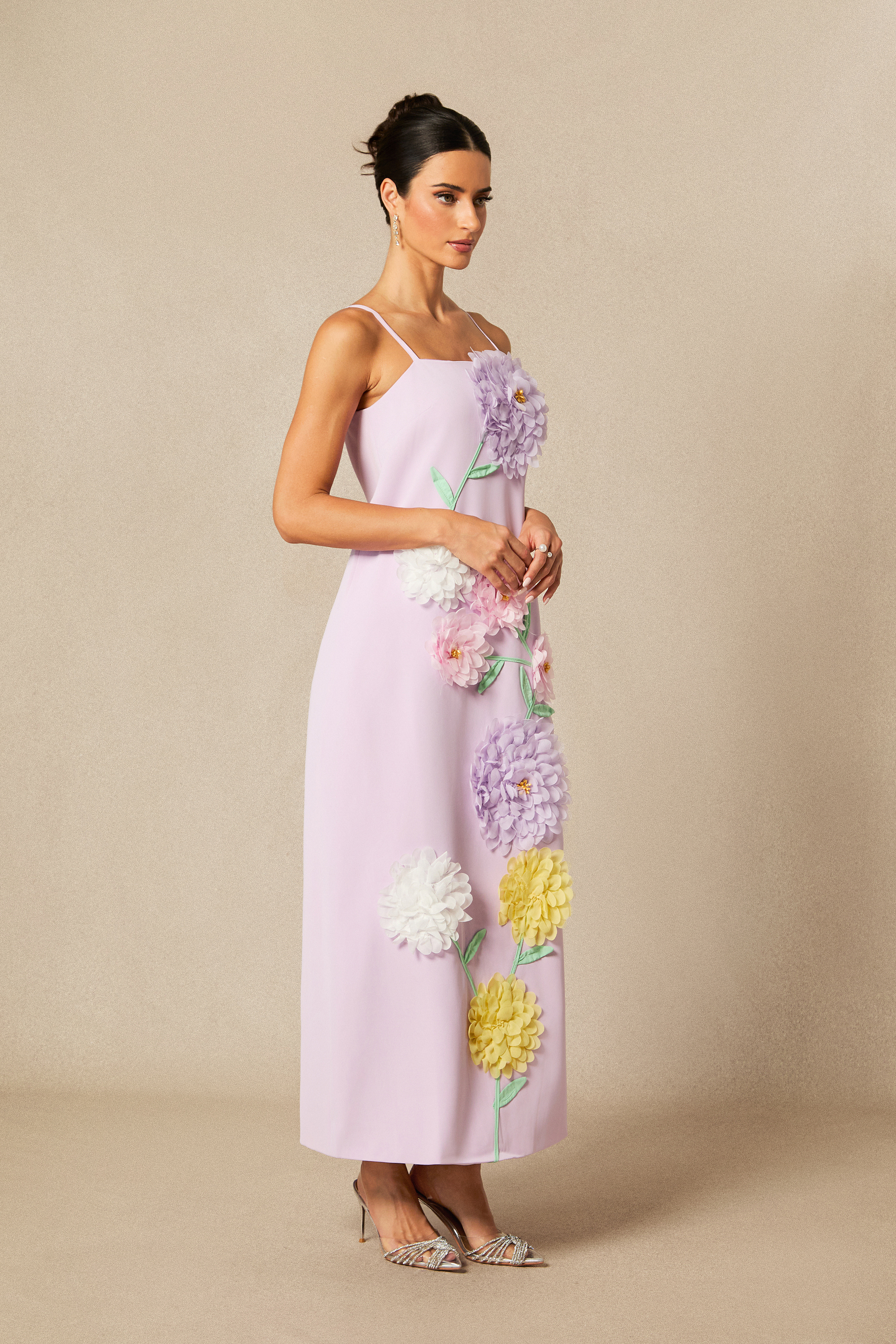 Louisa Floral Applique Spaghetti Straps Maxi Dress