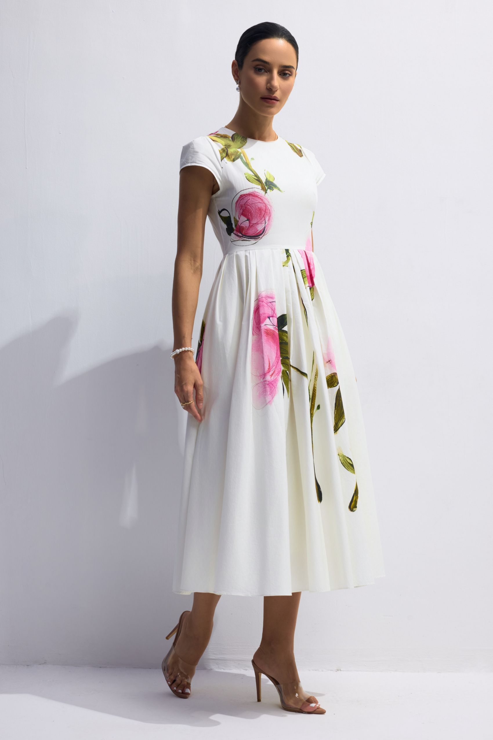 Lindsay Rose Printed Cap Sleeve Midi Dress