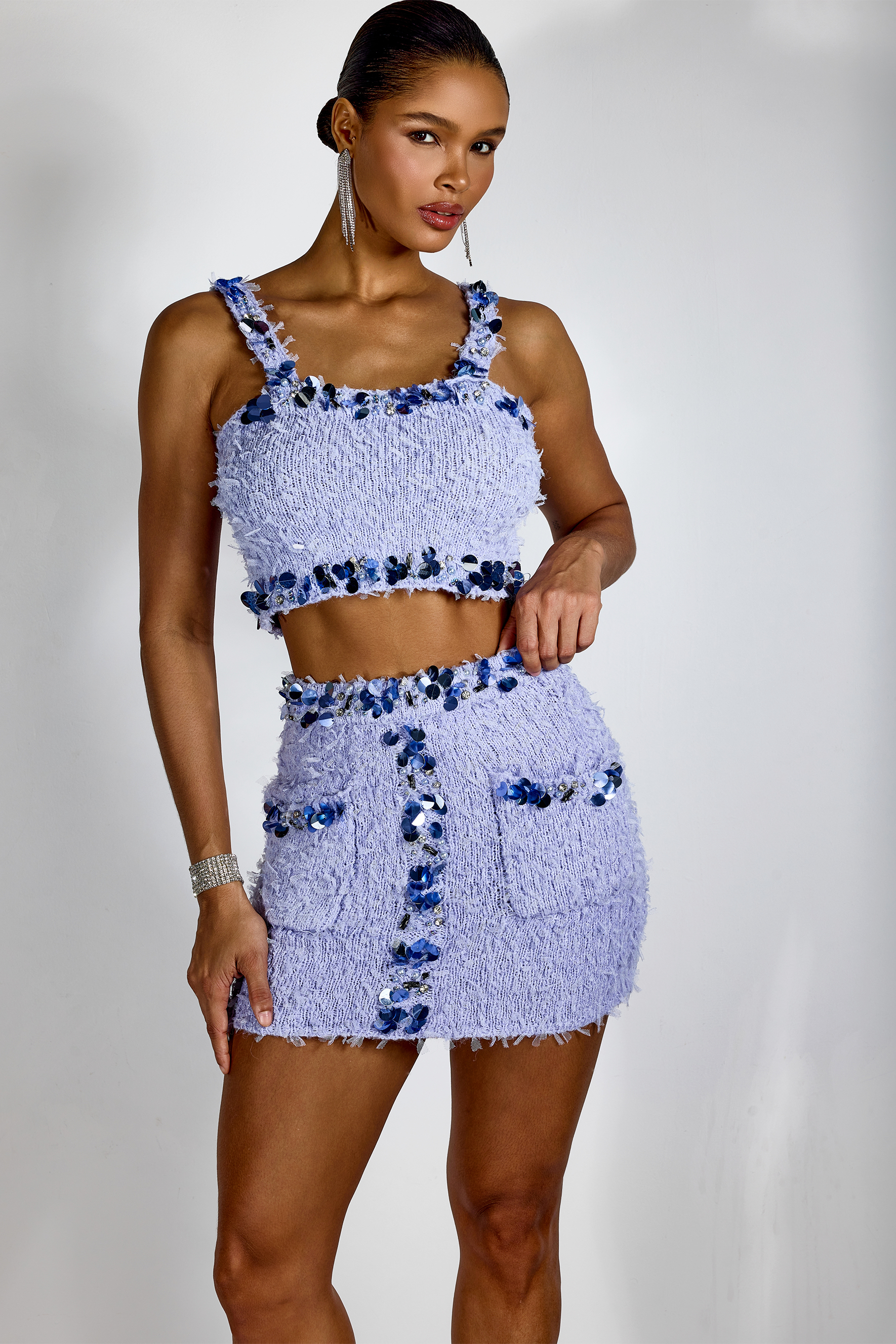 Kate Sequin Embellished Crop Top & Mini Skirt Set