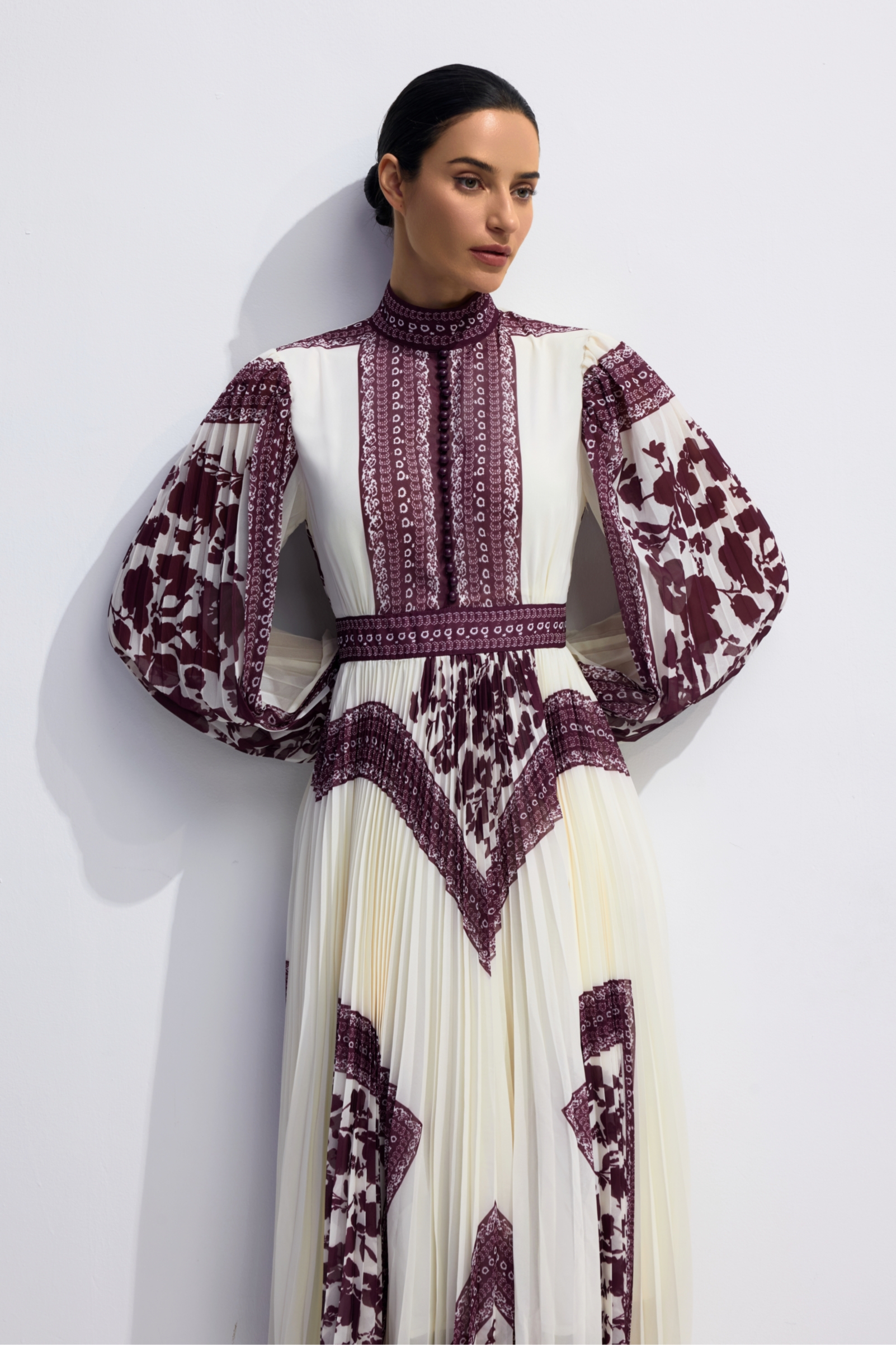 Melvina Floral Print Pleated Maxi Dress