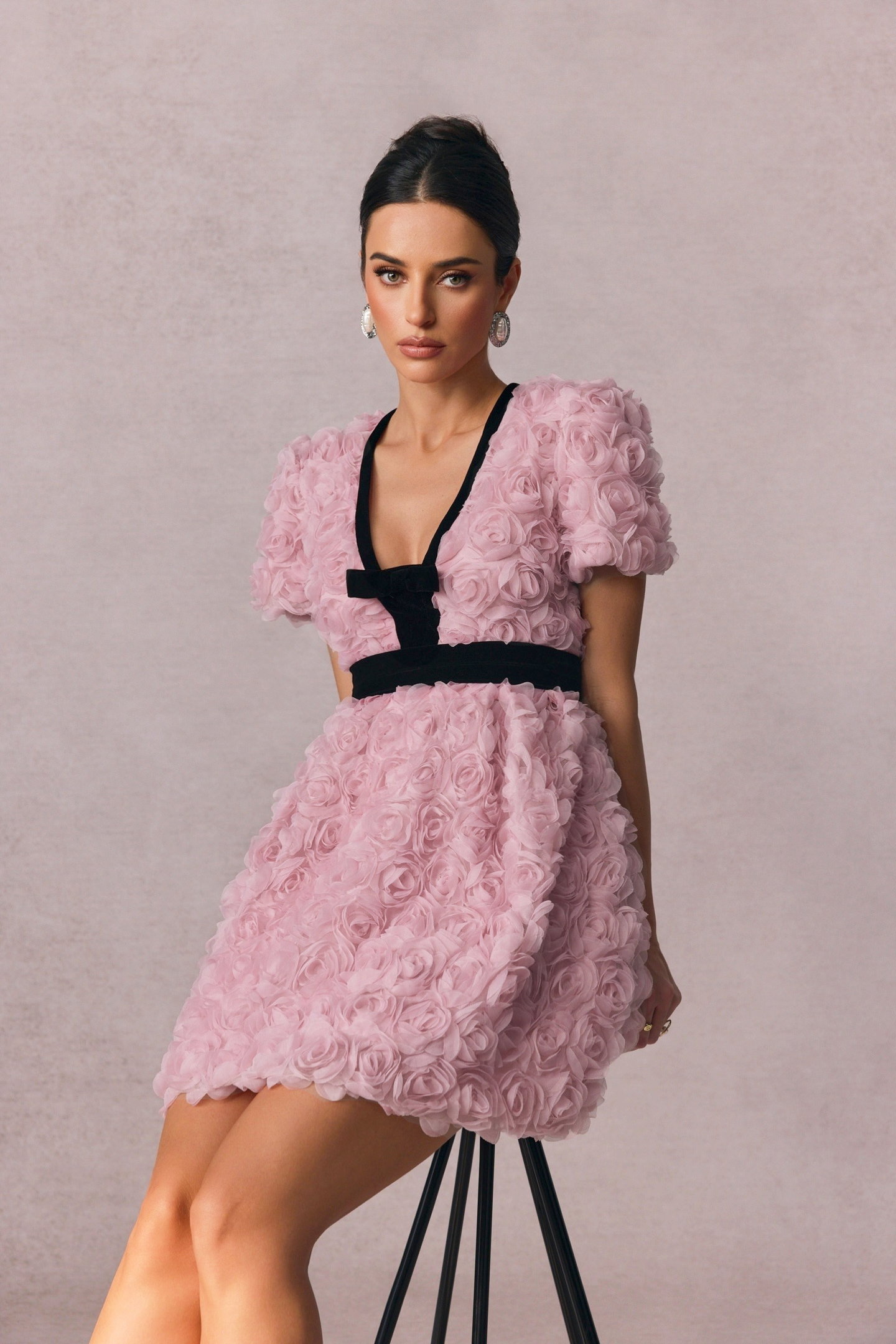 Amelia Rose Embellished V-neck Mini Dress