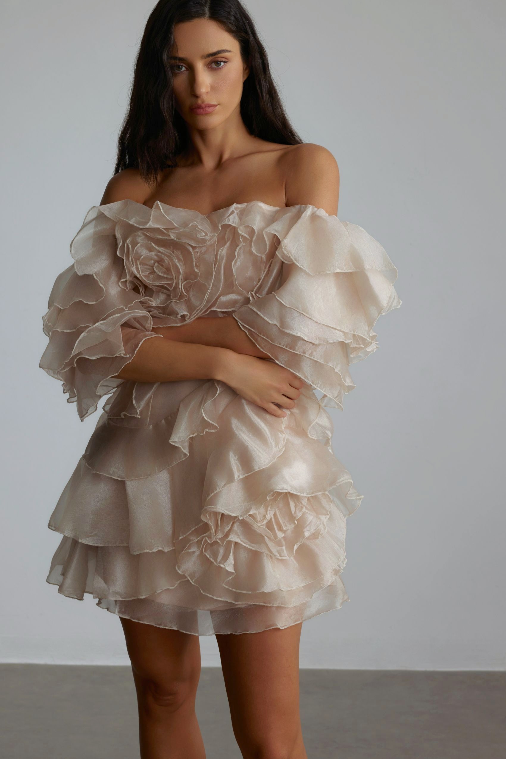 Estra Off-Shoulder Floral Tulle Mini Dress