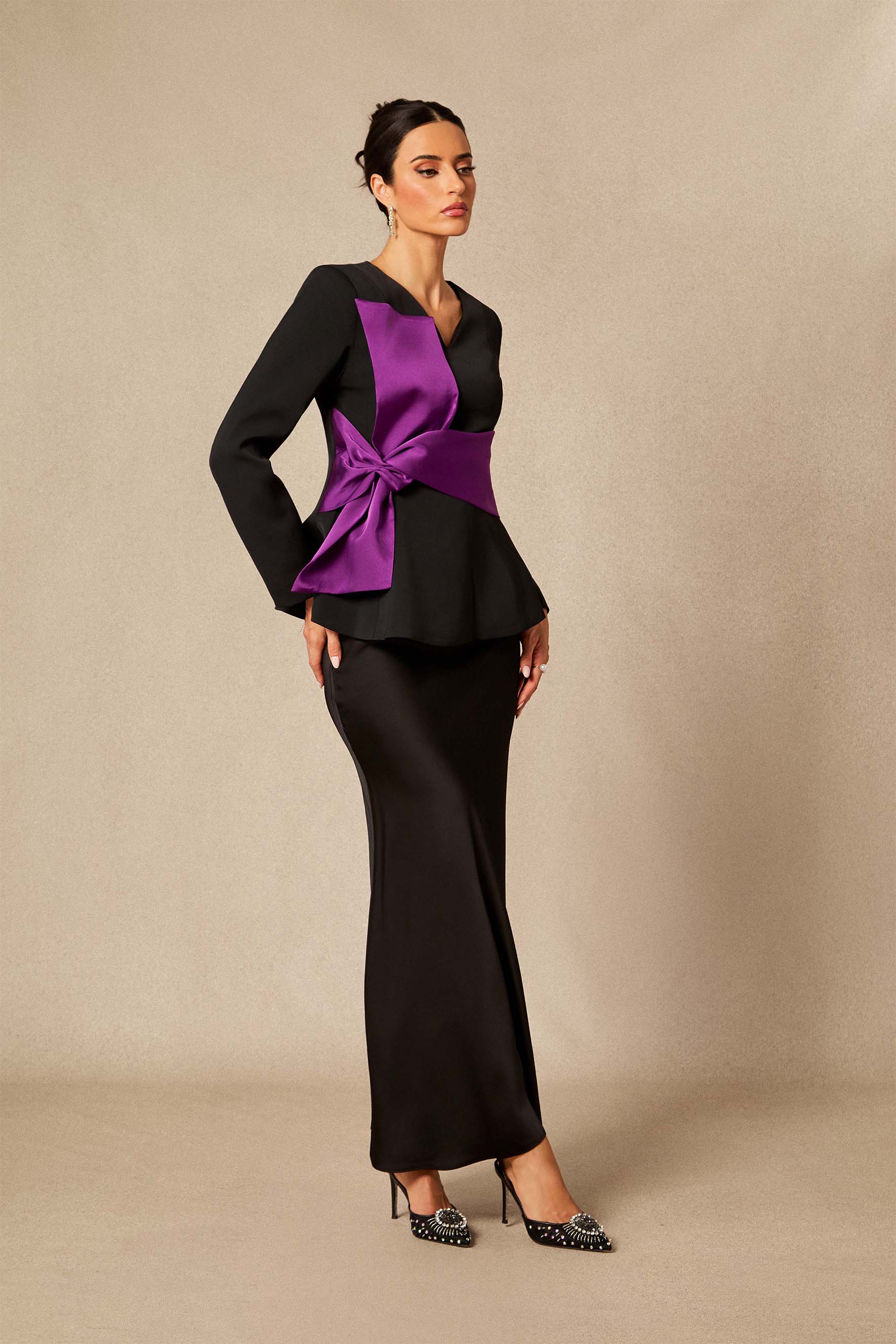 Tanya Contrast Bow Peplum Top