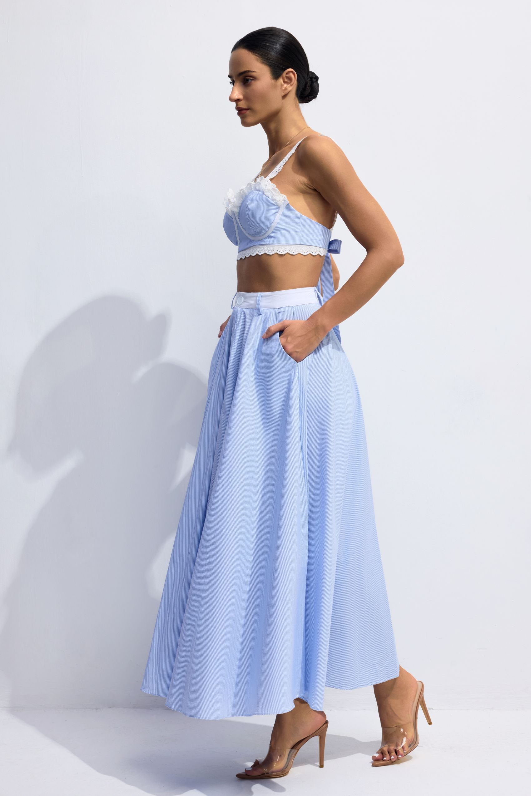 Astrid Lace Contrast Stripes Camisole & Skirt Set