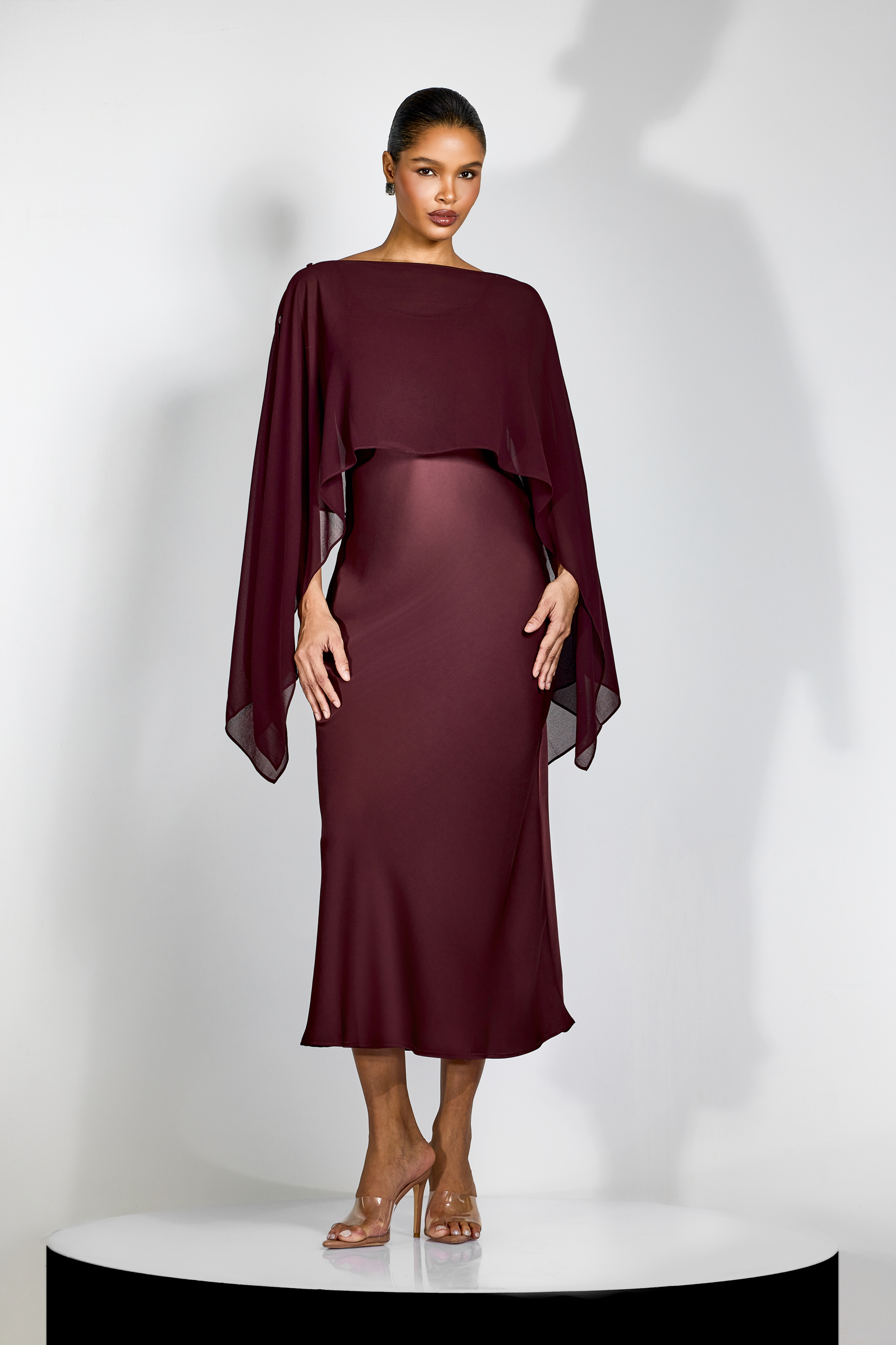 Elena Spaghetti Strap Maxi Dress With Cape Blouse