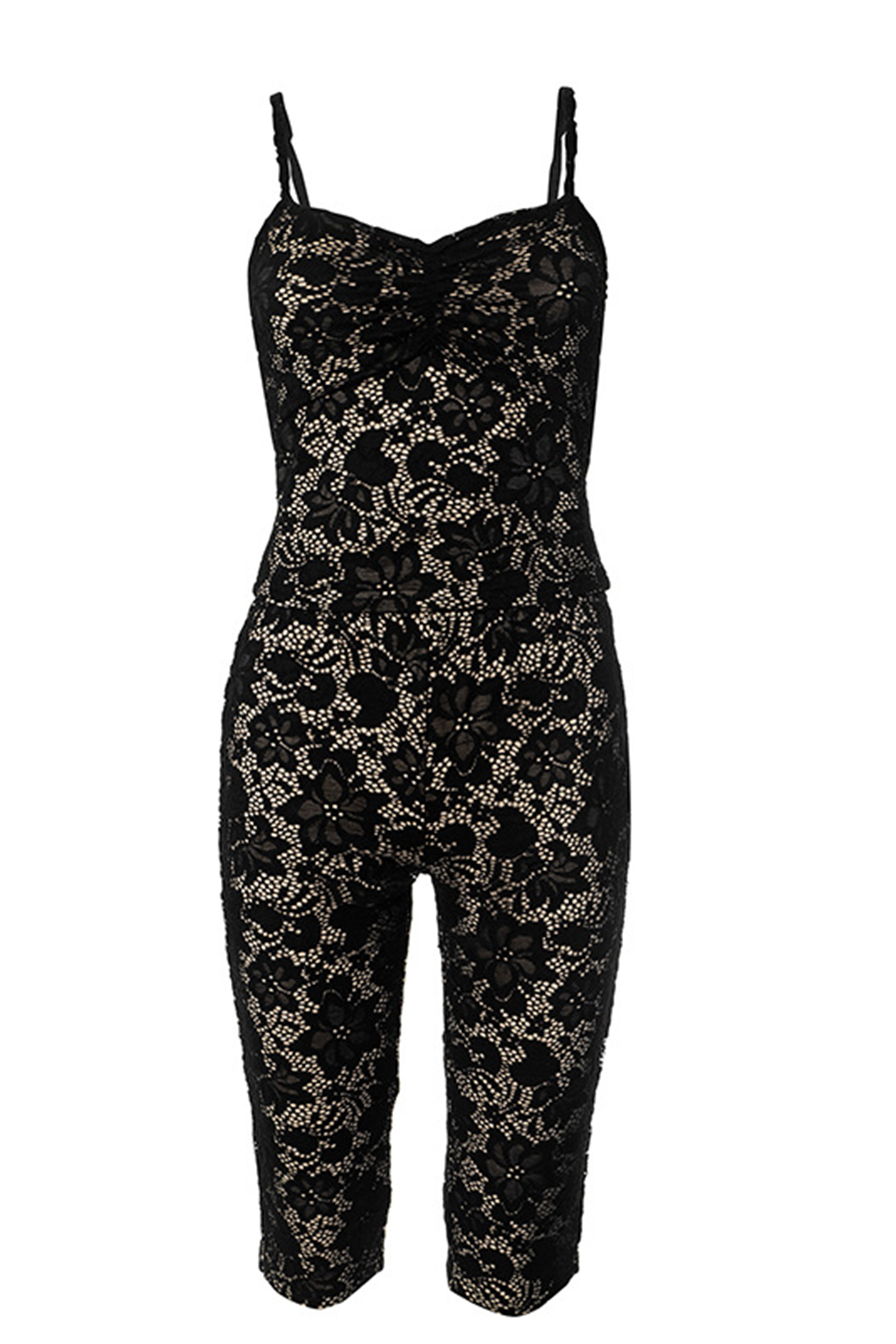 Wenda Floral Lace Crop Top & Capri Set