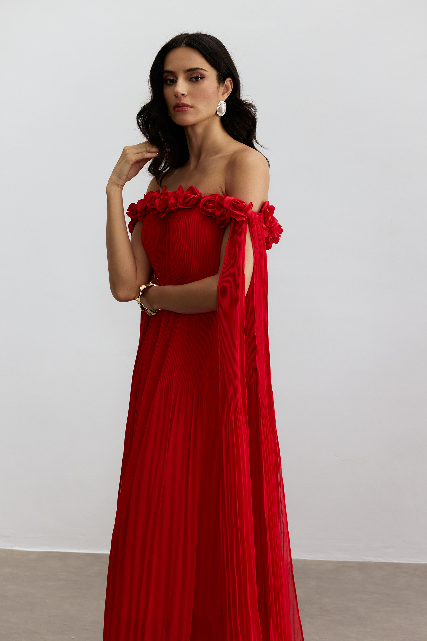 Regina Off Shoulder Rosette Detail Maxi Dress
