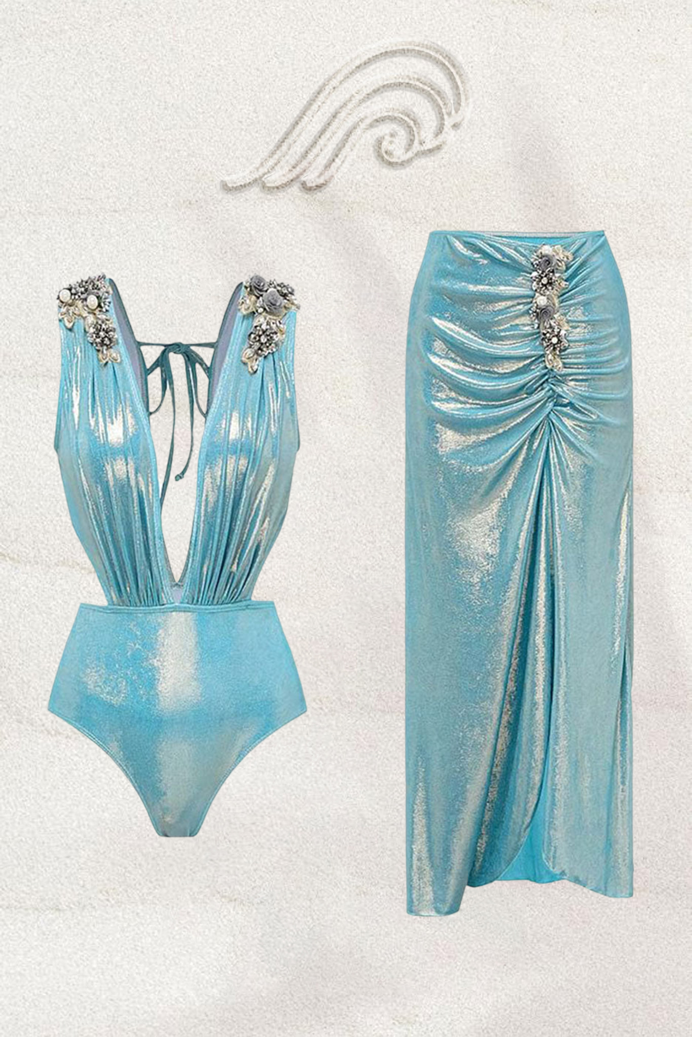 Nina Flower Applique V-neck Two-pieces Swim Set