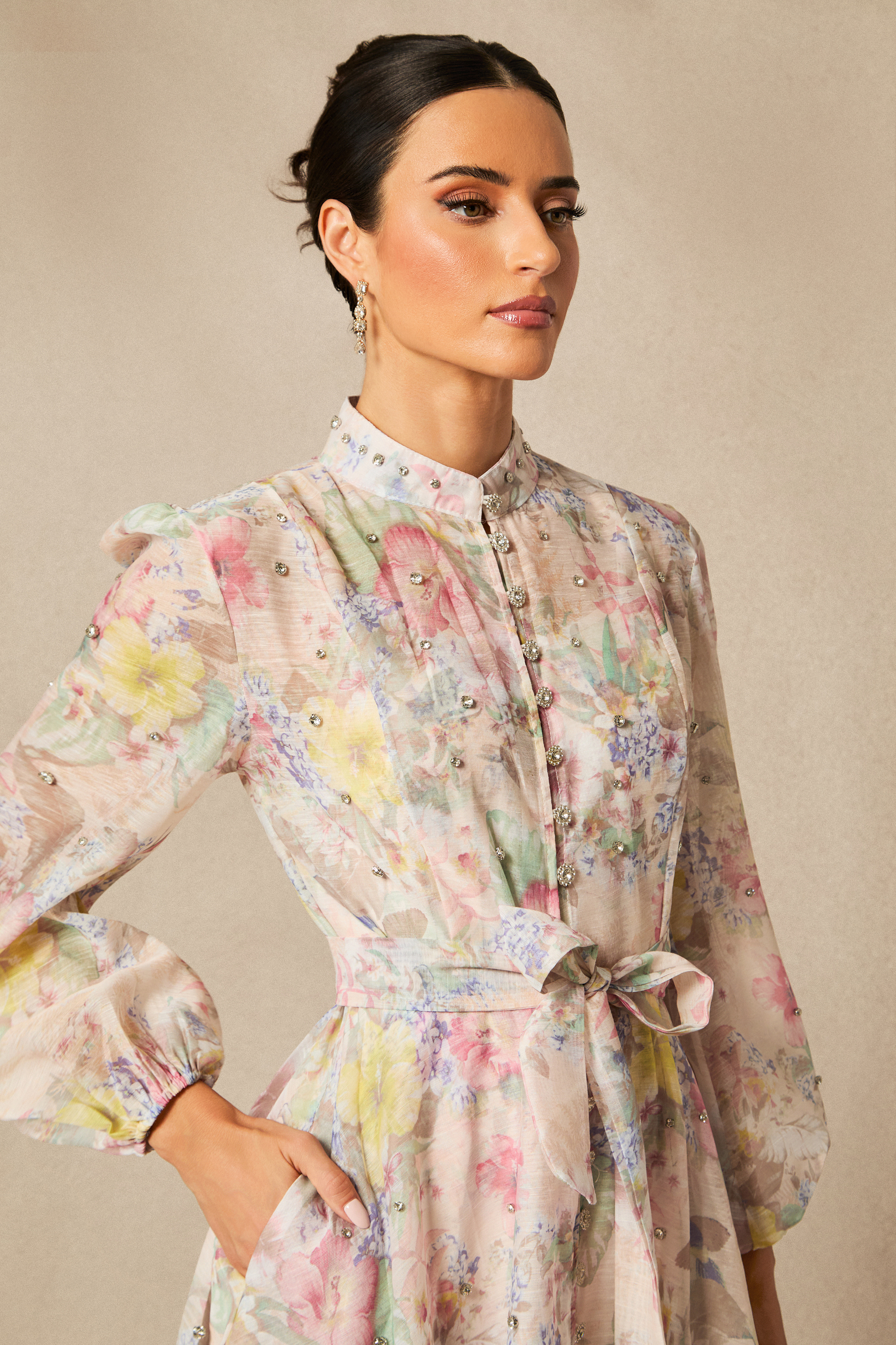 Anne Floral Print Balloon Sleeve Maxi Dress