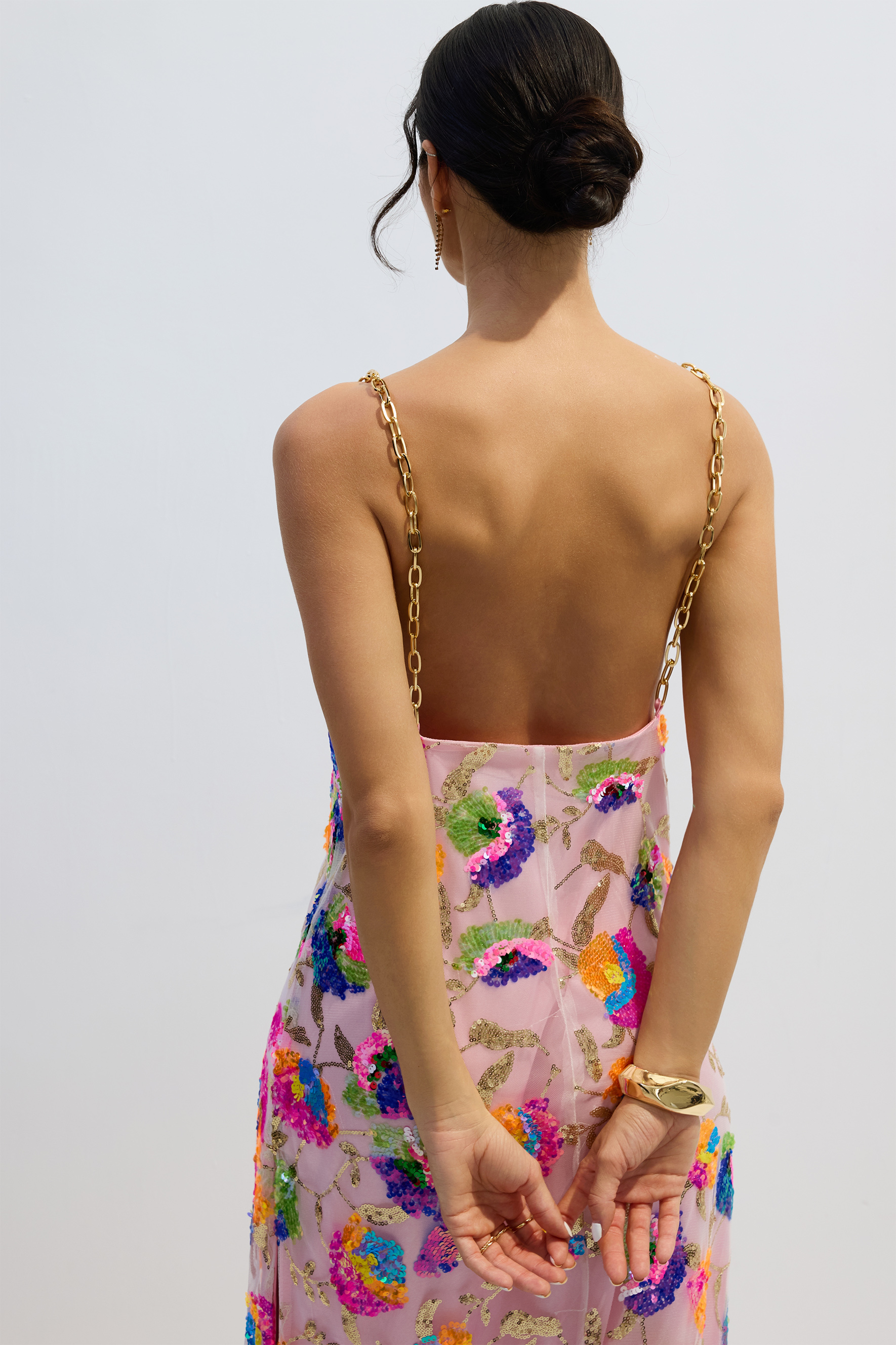 Fanny Embroidered Sequins Backless Maxi Dress