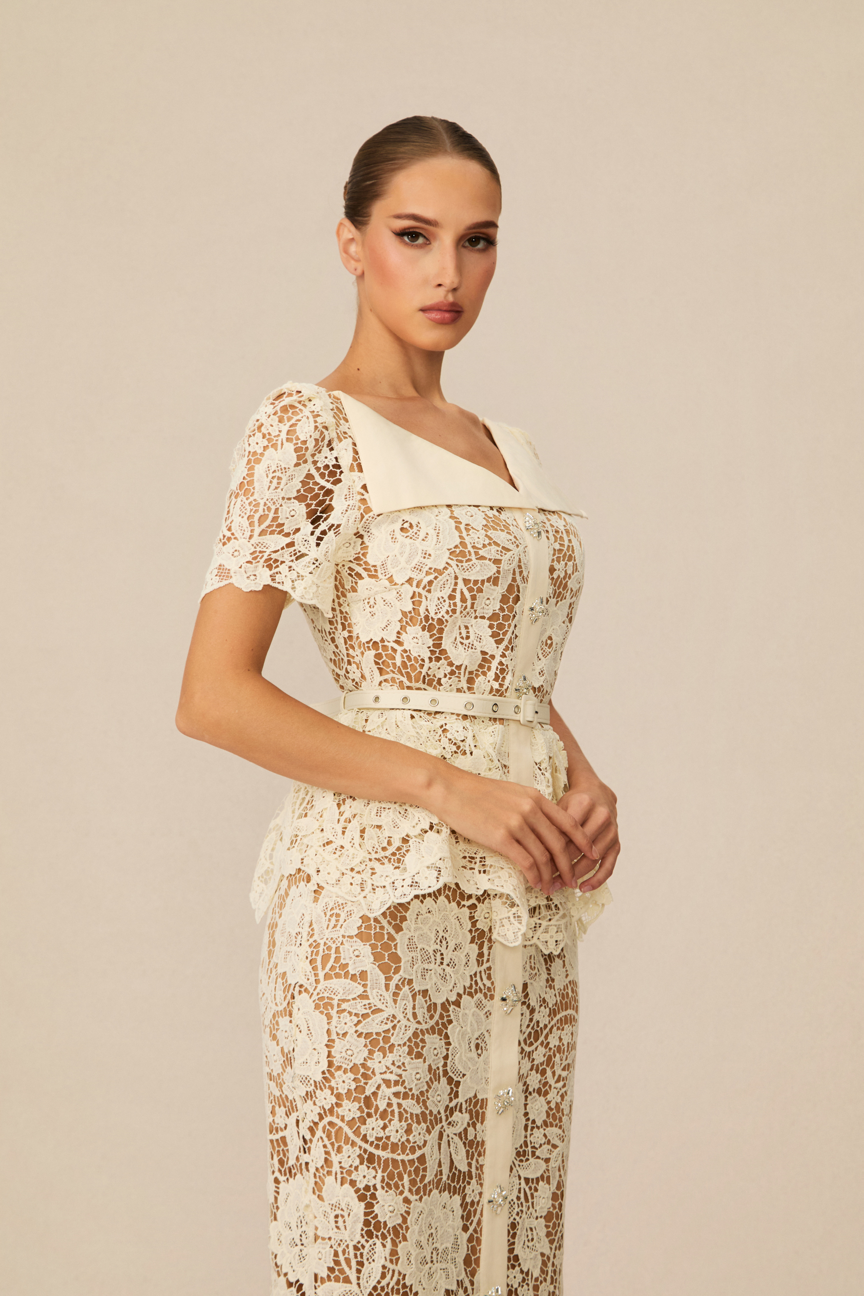 Larina Floral Lace V-neck Midi Dress