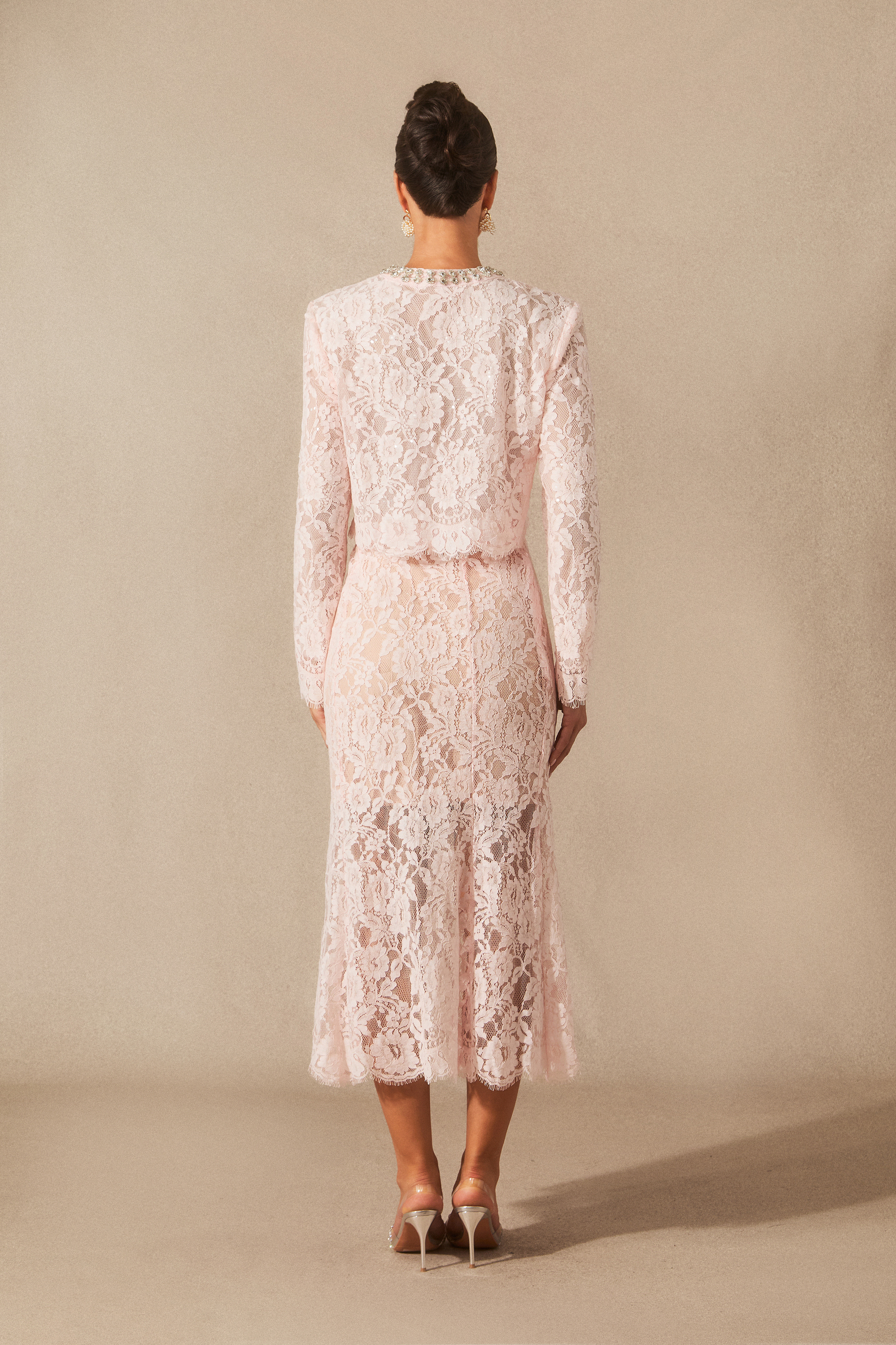 Olivia Long Sleeve Floral Lace Top & Midi Skirt Set