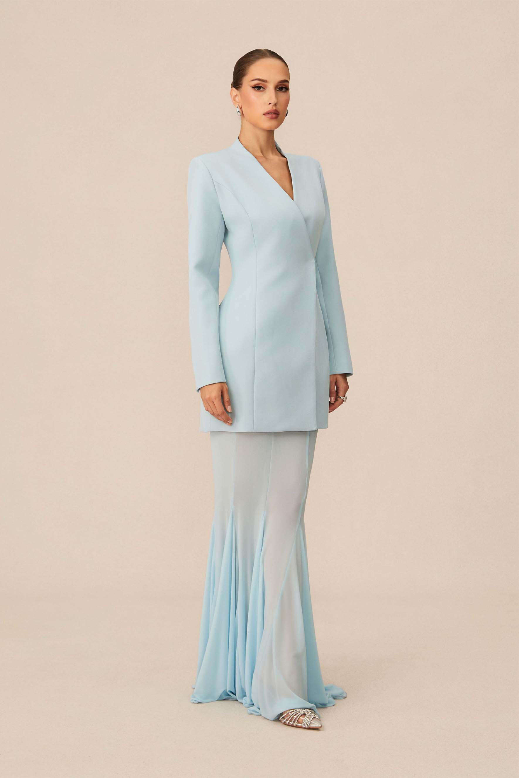 Myra Asymmetric Tailored Blazer & Sheer Mesh Skirt Set