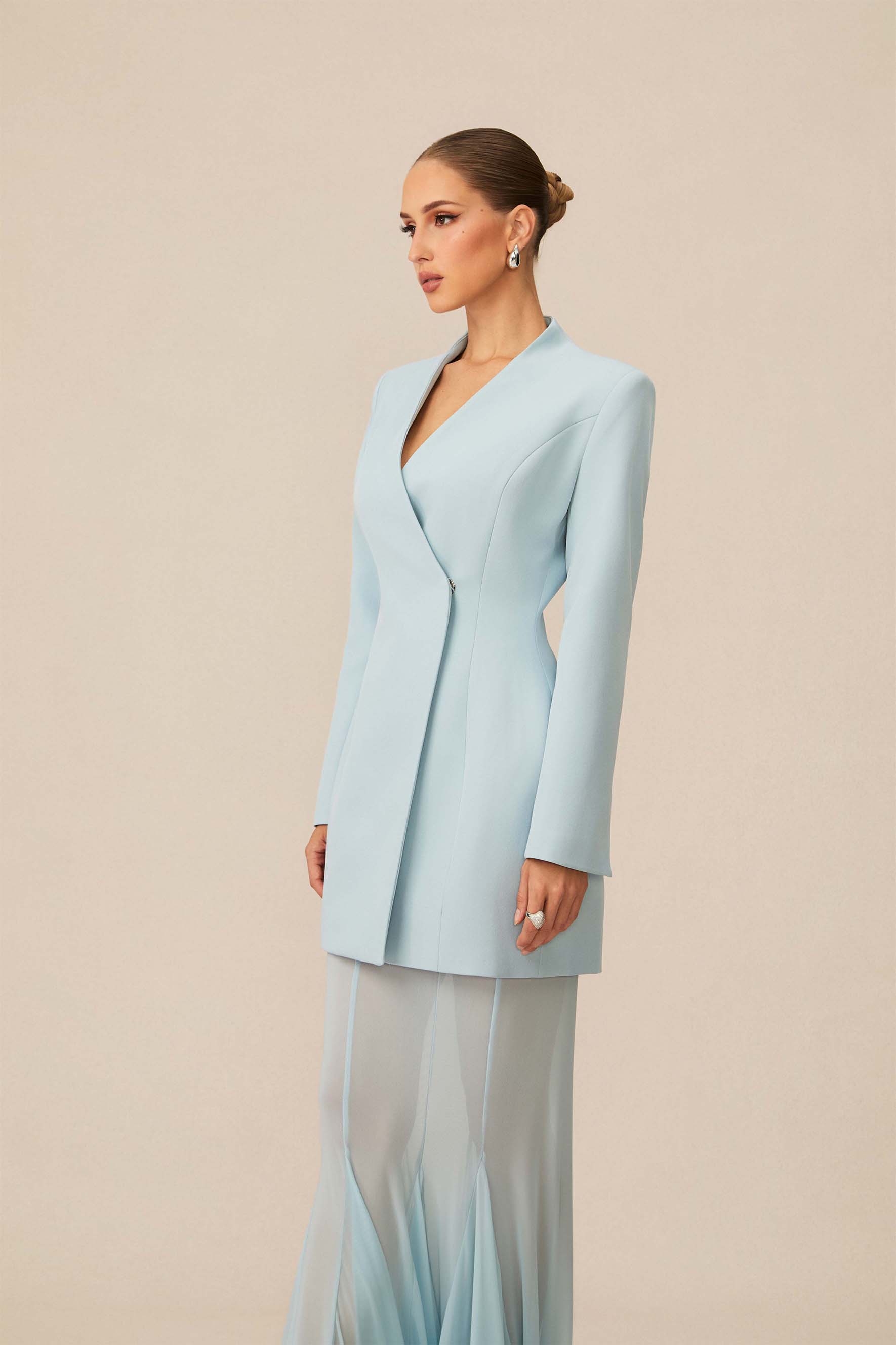 Myra Asymmetric Tailored Blazer & Sheer Mesh Skirt Set