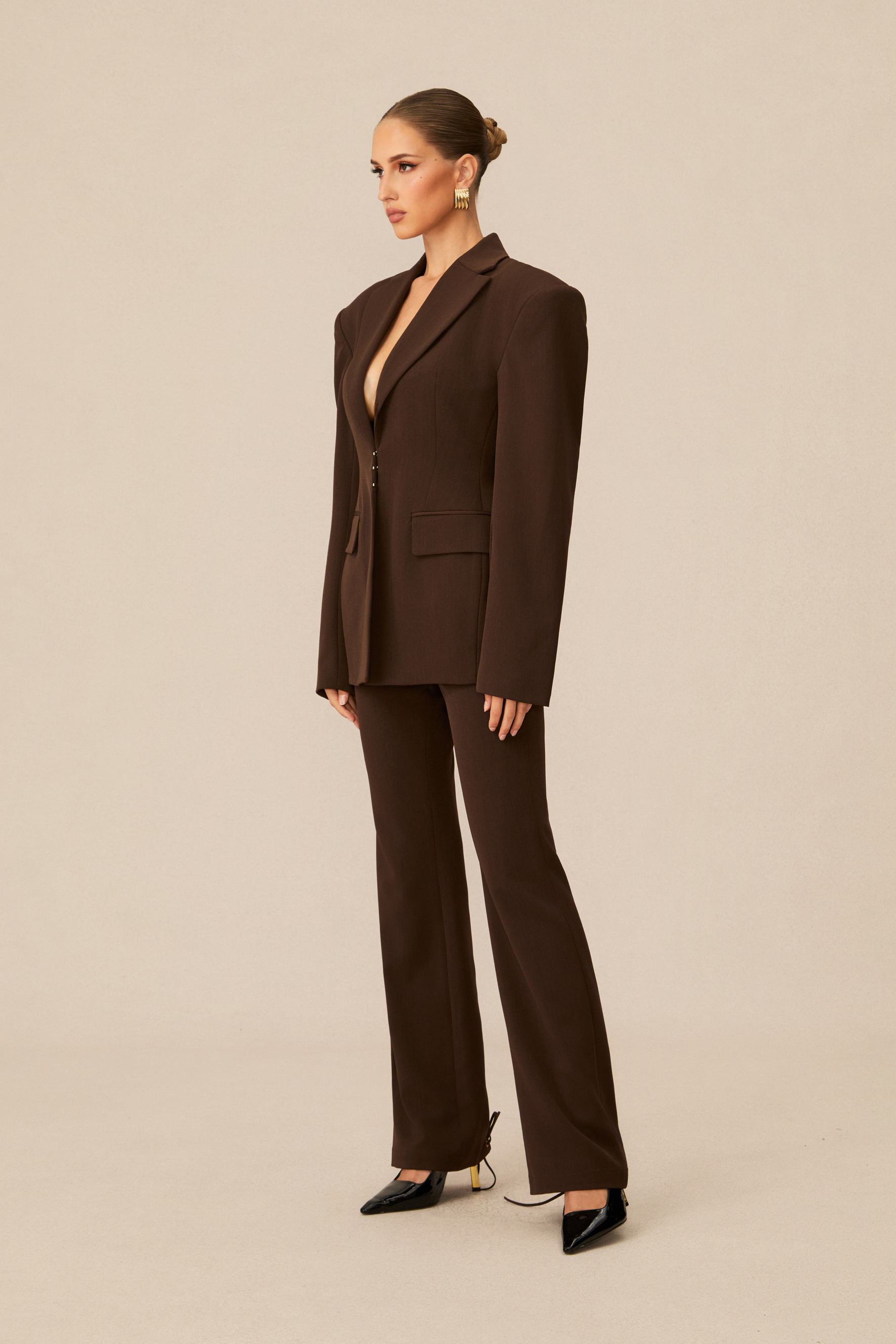Joanna Lace Up Wide Shoulder Blazer & Trousers Set