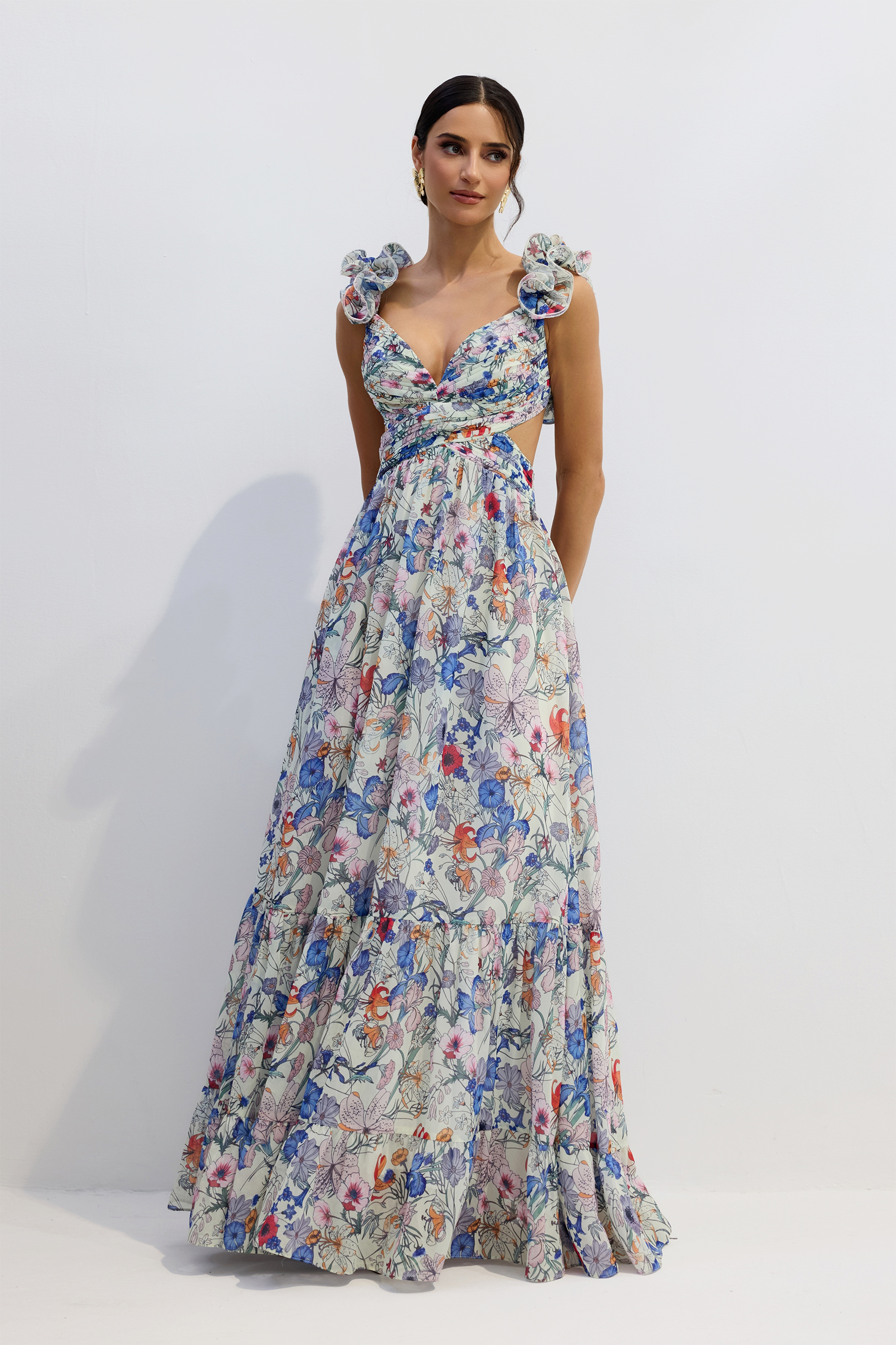 Marissa Cut-out Ruffle Maxi Dress