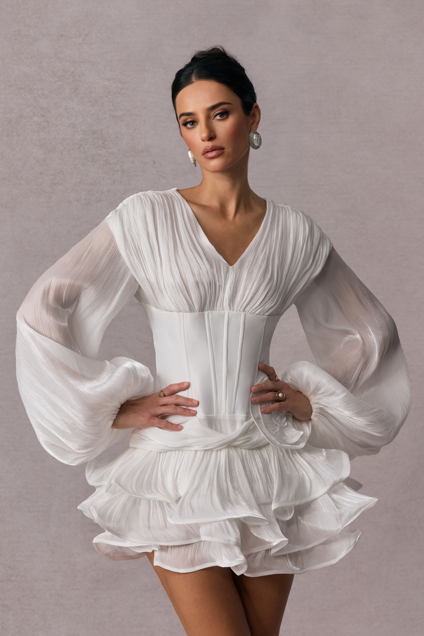 Quintina Floral Applique V-neck Mini Dress