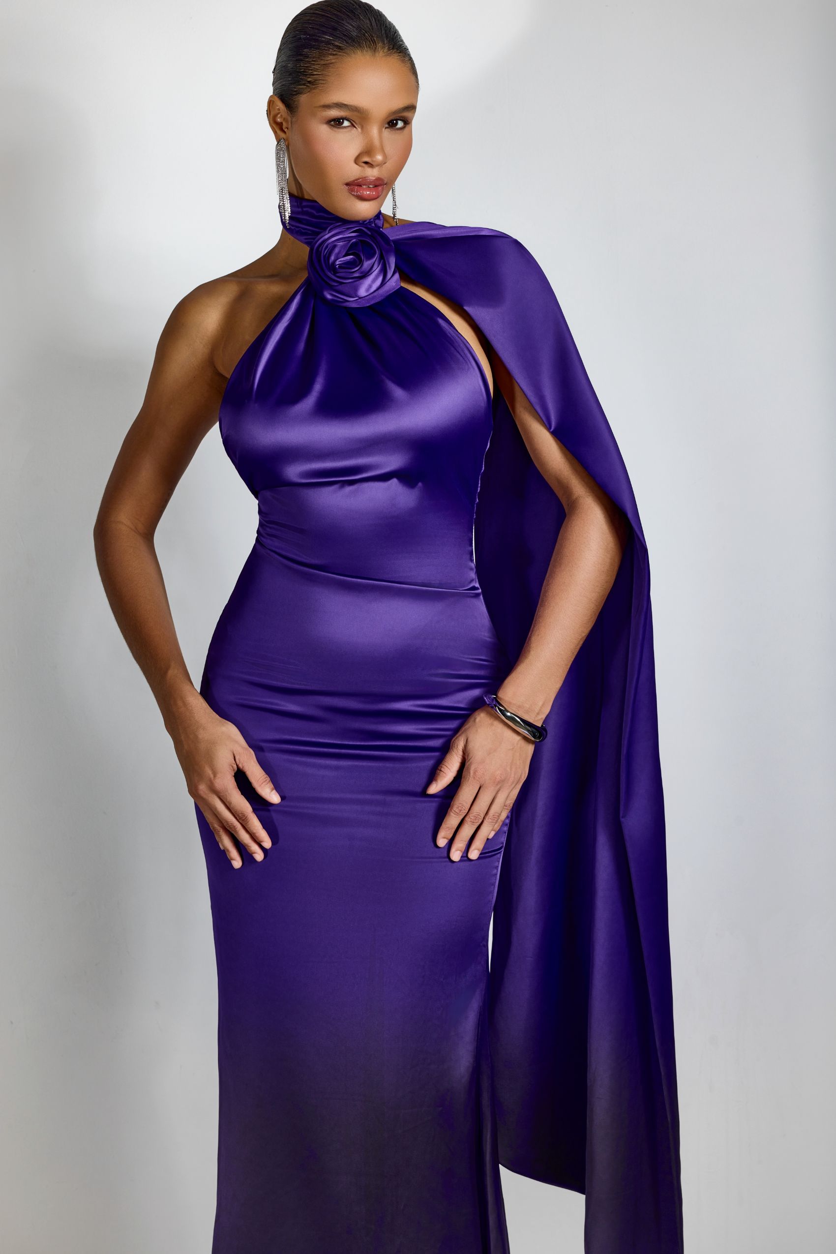 Verna Halter Floral Maxi Satin Dress