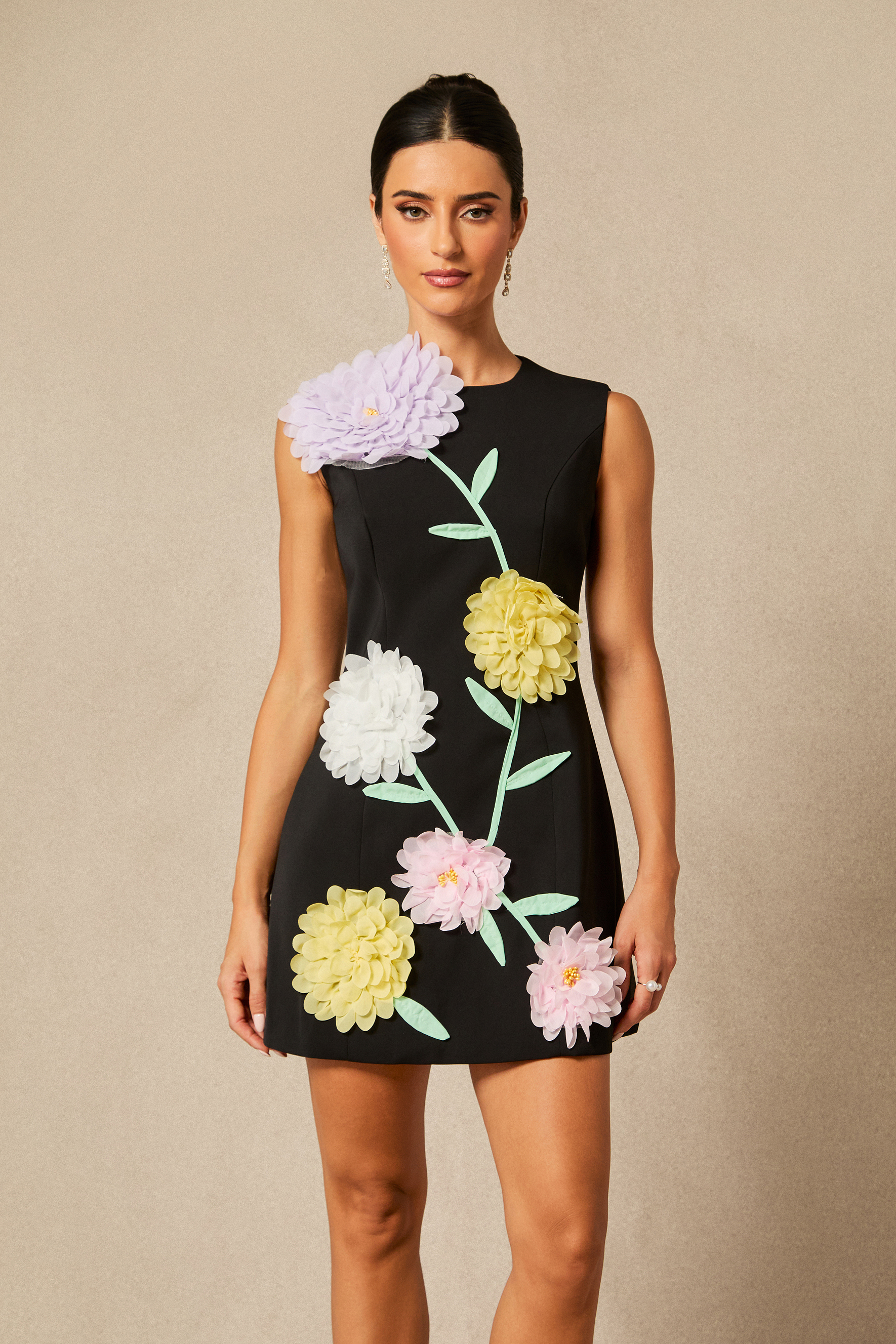 Sibyl Floral Applique Sleeveless Mini Dress