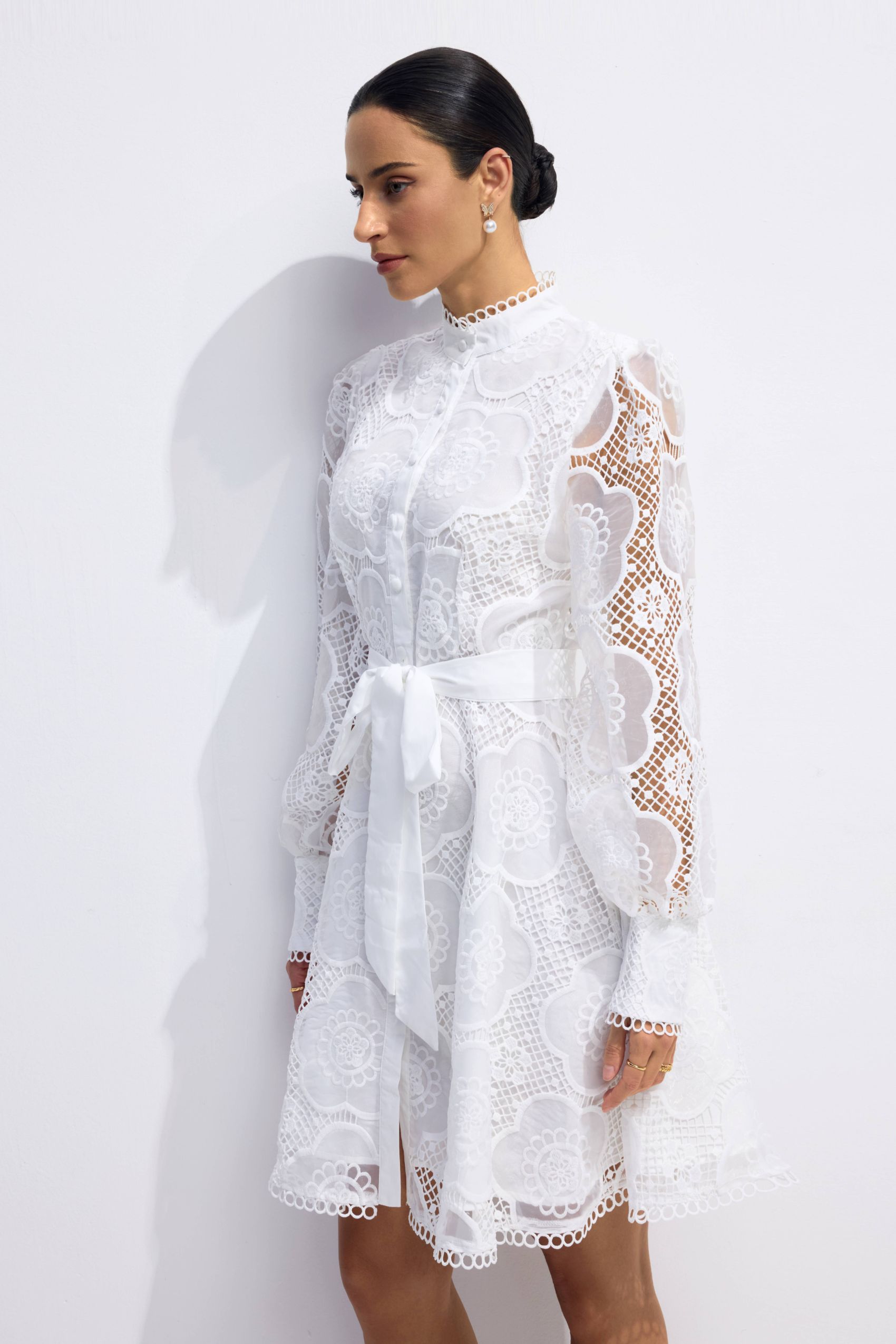 Helena Floral Lace Lantern Sleeve Mini Dress