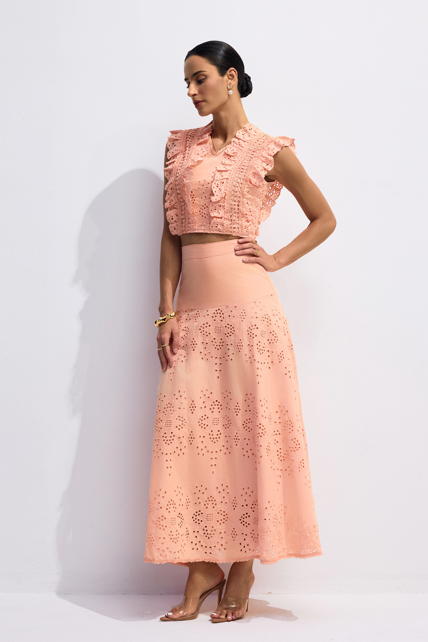 Juliana V-neck Embroidery Crop Top & Skirt Set