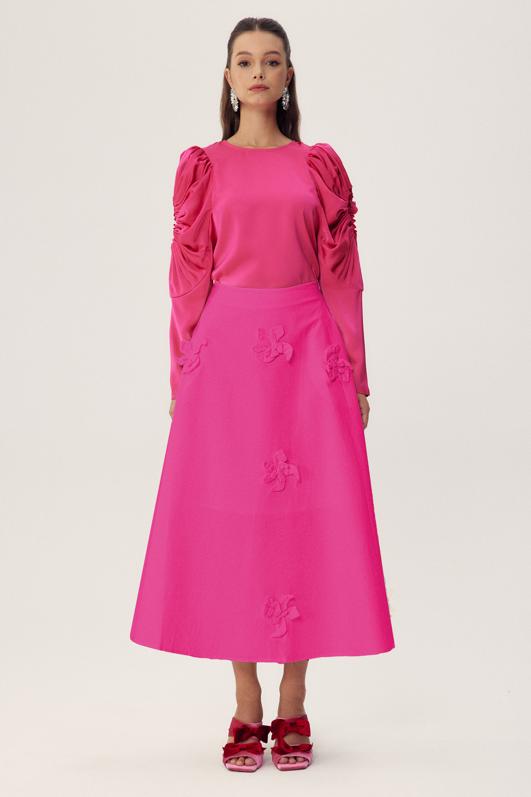 Una Sculpted Sleeves Satin Blouse