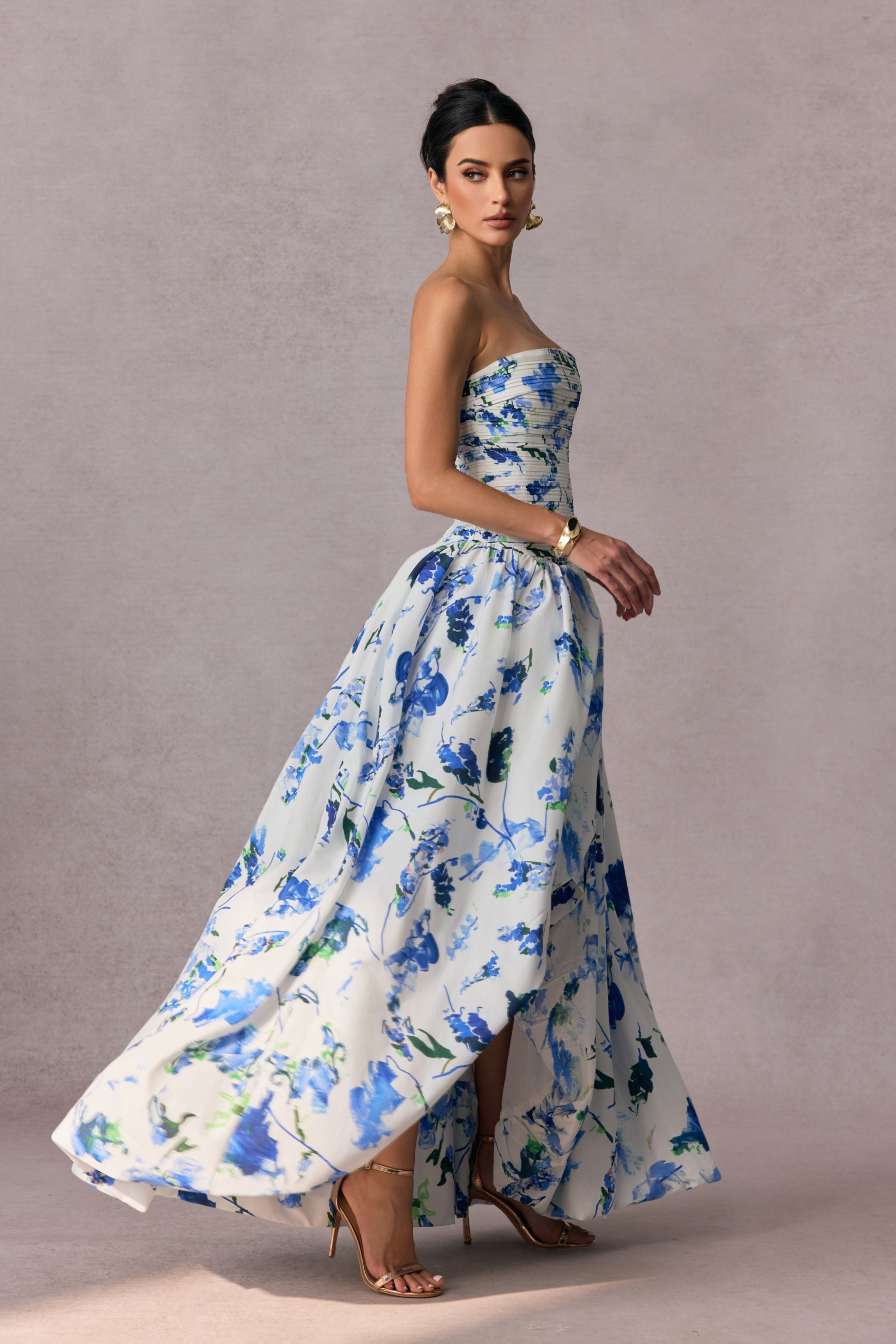 Juliana Floral Print Bubble Hem Maxi Dress